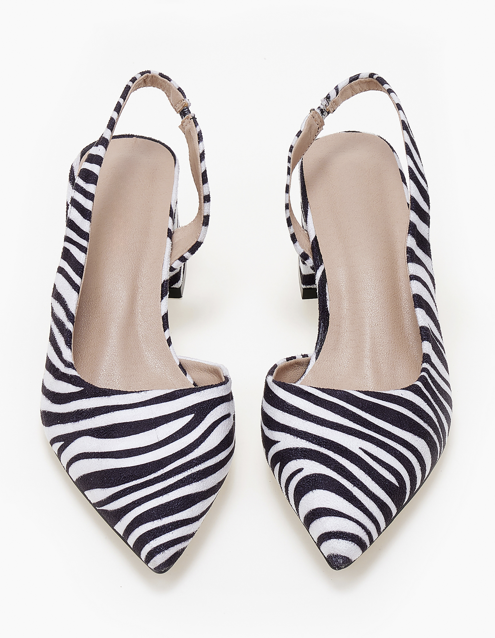 Open heel χαμηλές γόβες με χοντρό τακούνι - Zebra φωτογραφία