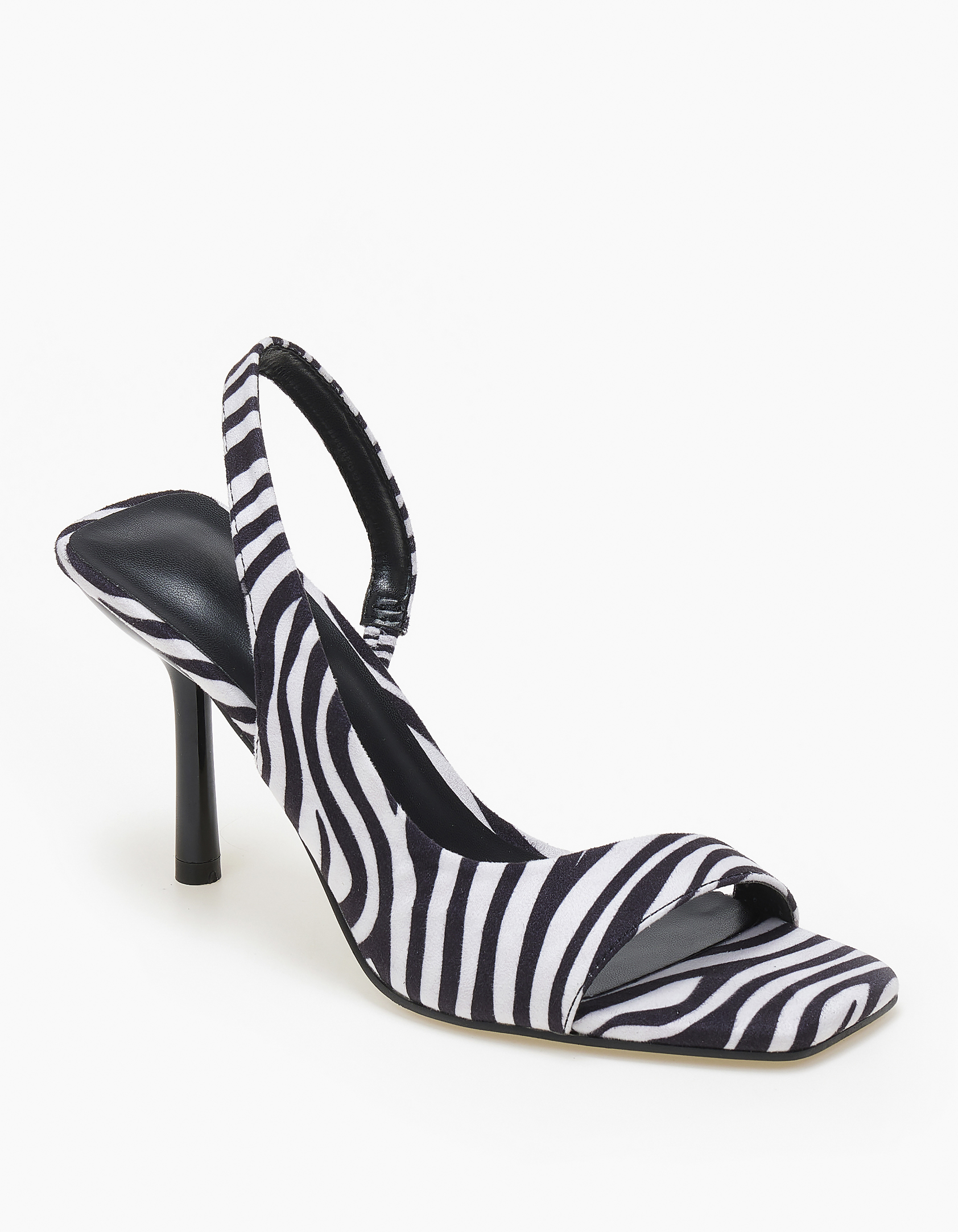 Ψηλά πέδιλα σε καρέ γραμμή με λεπτό τακούνι - Zebra