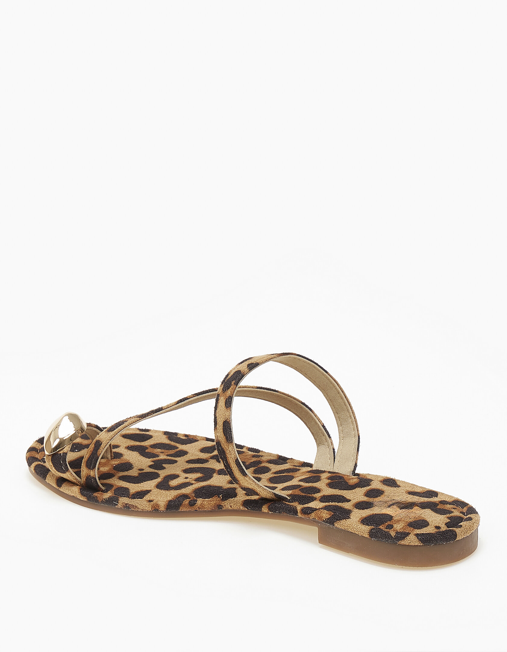 Φλατ ανοιχτά γυναικεία σανδάλια με toe ring - Λεοπάρ φωτογραφία