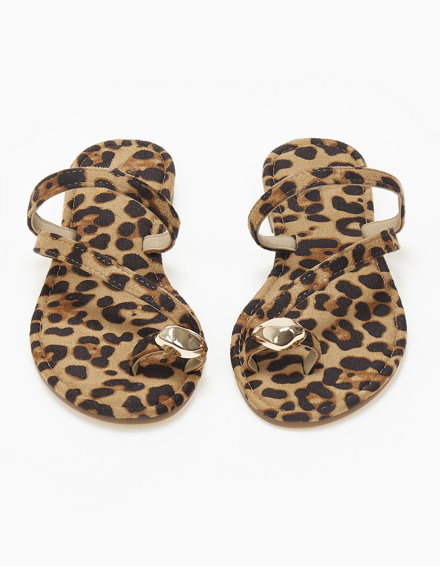 Φλατ ανοιχτά γυναικεία σανδάλια με toe ring - Λεοπάρ φωτογραφία