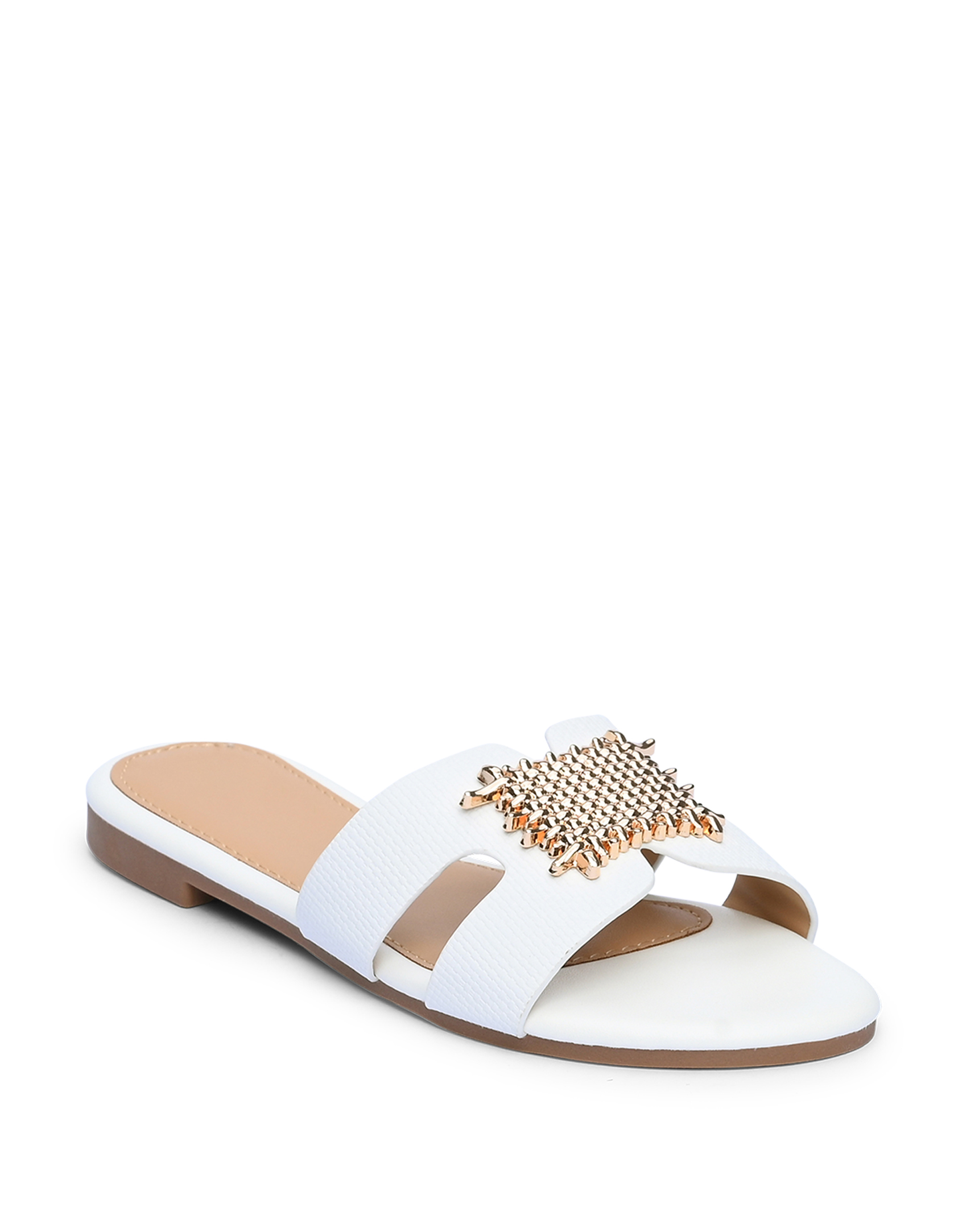 Φλατ mules με μεταλλική λεπτομέρεια - Λευκό