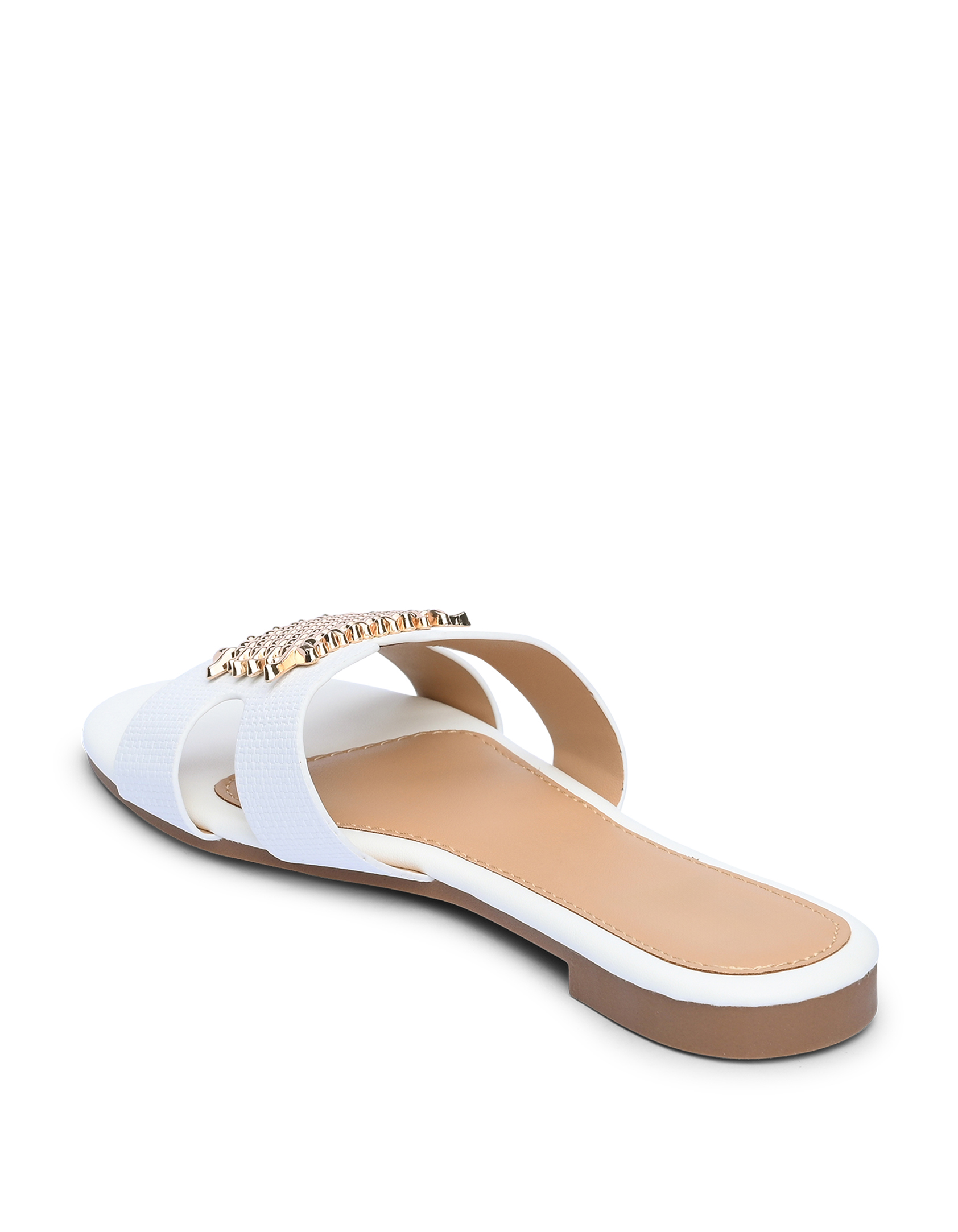 Φλατ mules με μεταλλική λεπτομέρεια - Λευκό φωτογραφία