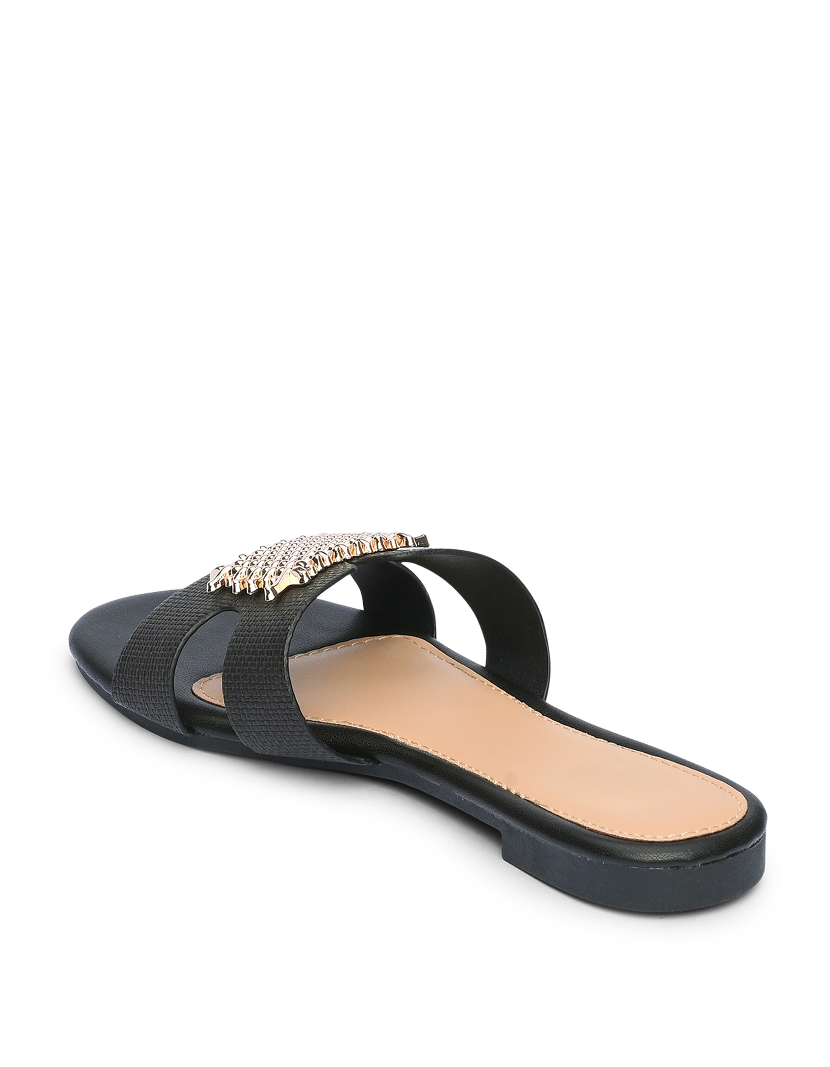 Φλατ mules με μεταλλική λεπτομέρεια - Μαύρο φωτογραφία