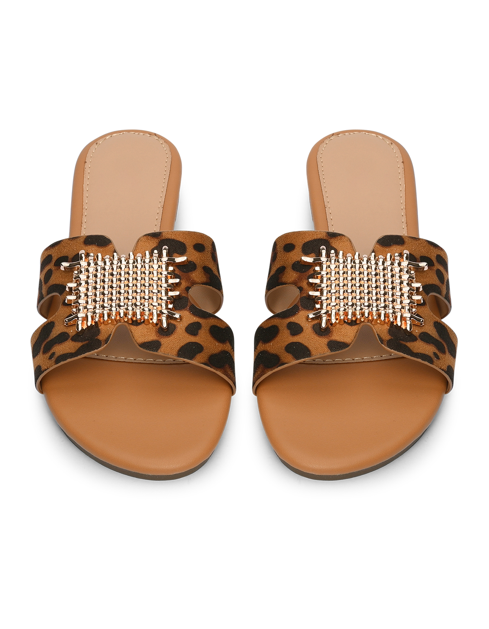 Φλατ mules με μεταλλική λεπτομέρεια - Λεοπάρ φωτογραφία