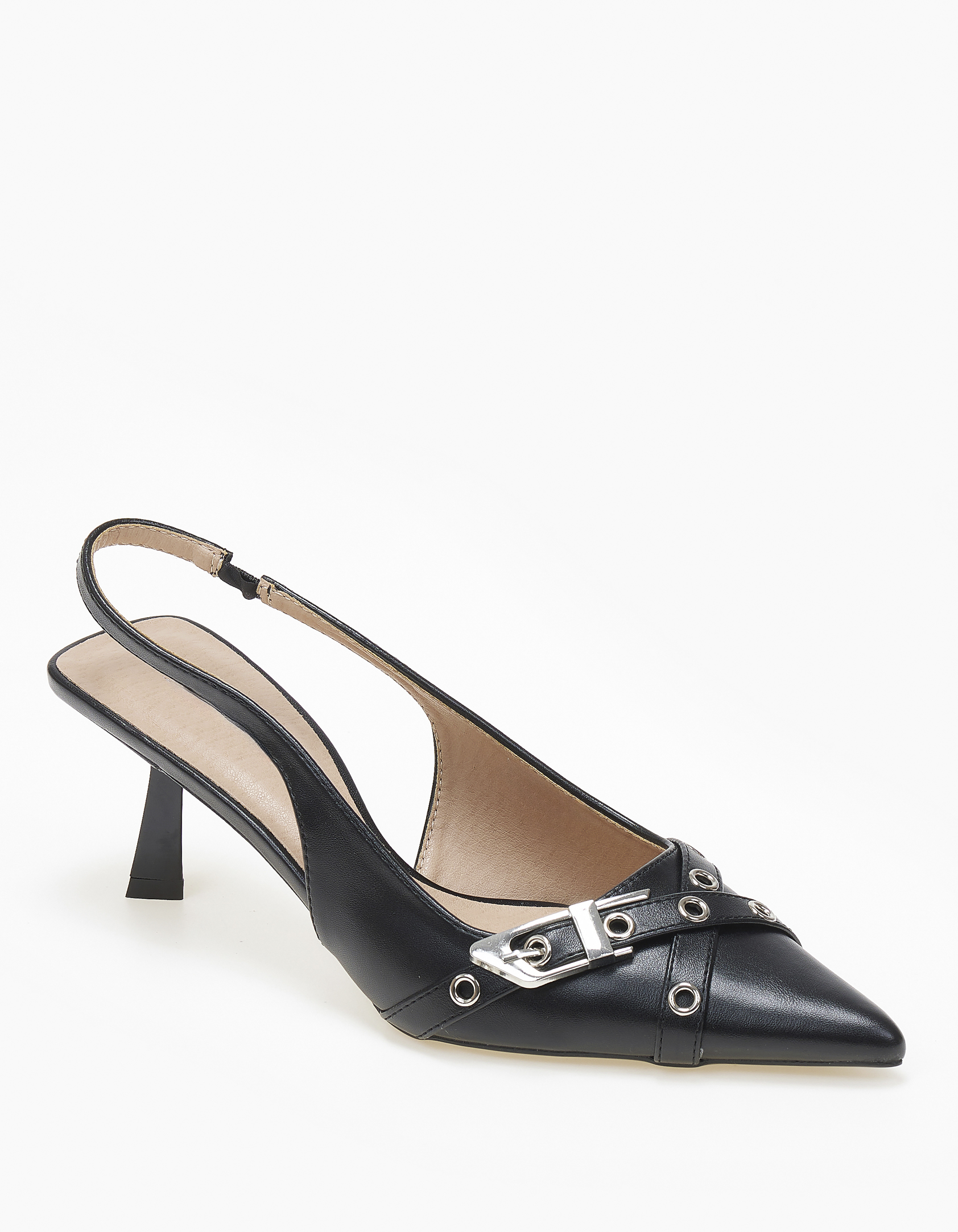 Μυτερές slingback γόβες με μεταλλικές λεπτομέρειες - Μαύρο