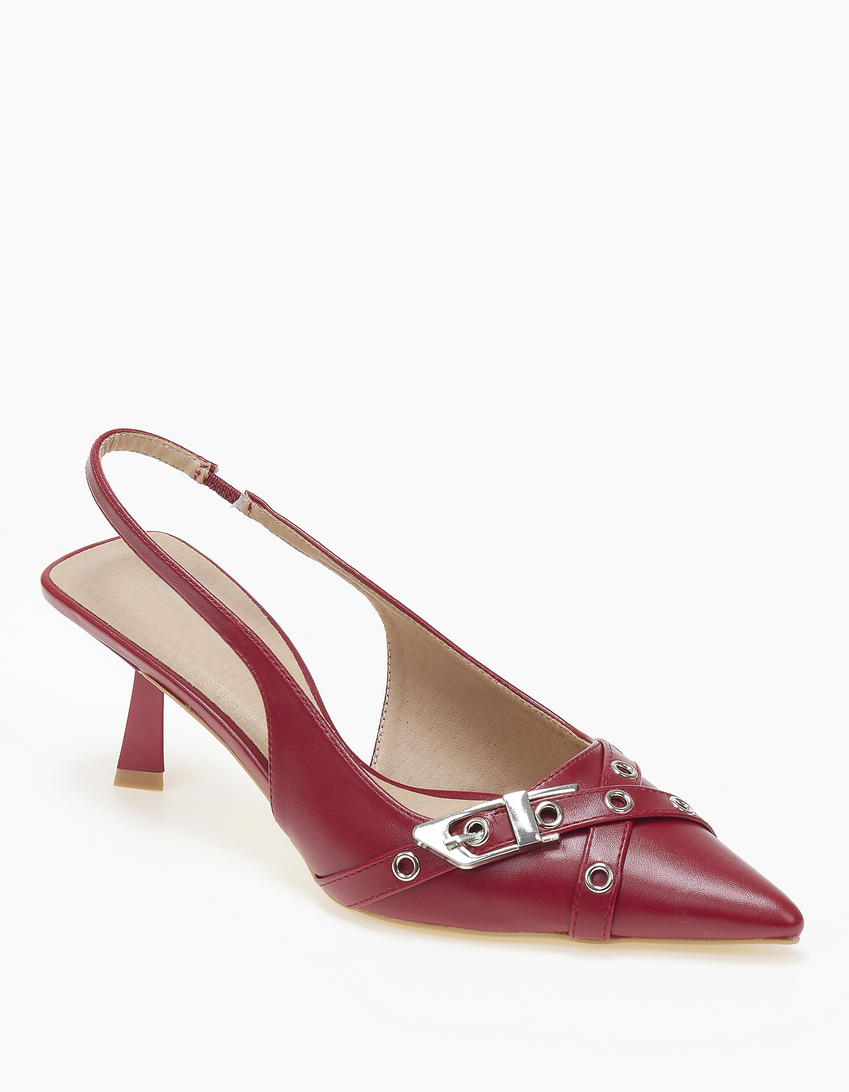 Μυτερές slingback γόβες με μεταλλικές λεπτομέρειες - Μπορντώ