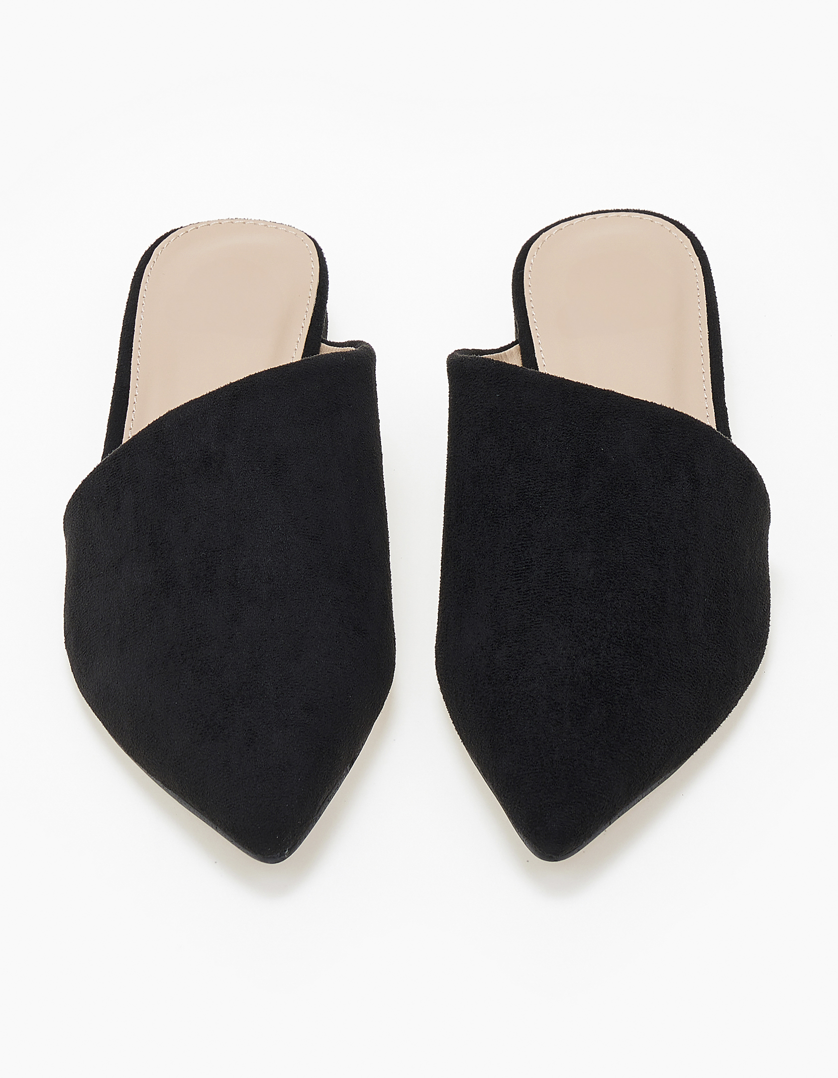 Φλατ μυτερά mules με λοξή φάσα - Μαύρο φωτογραφία