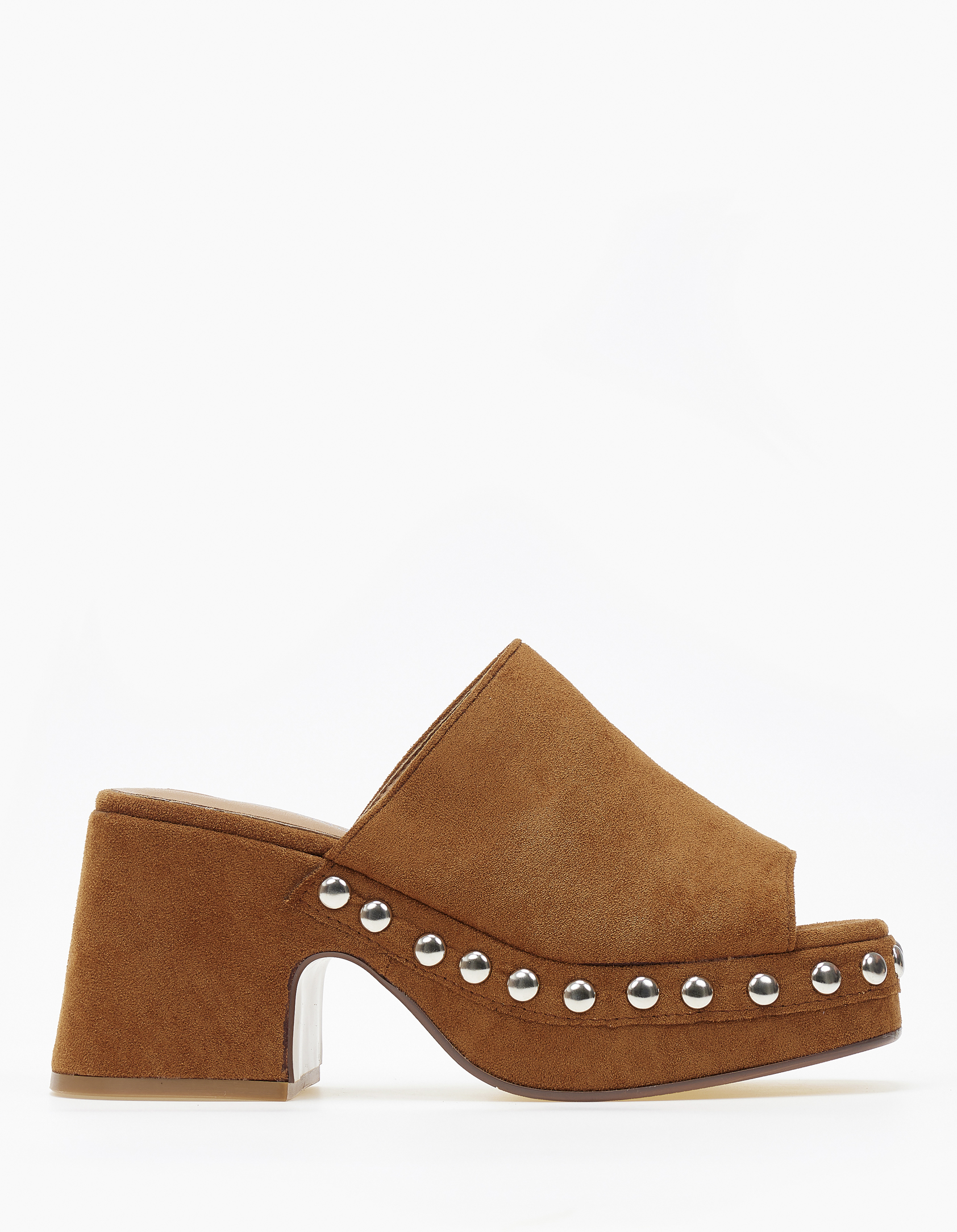 Γυναικεία clogs - τσόκαρα με suede υφή και τρουκς - Κάμελ