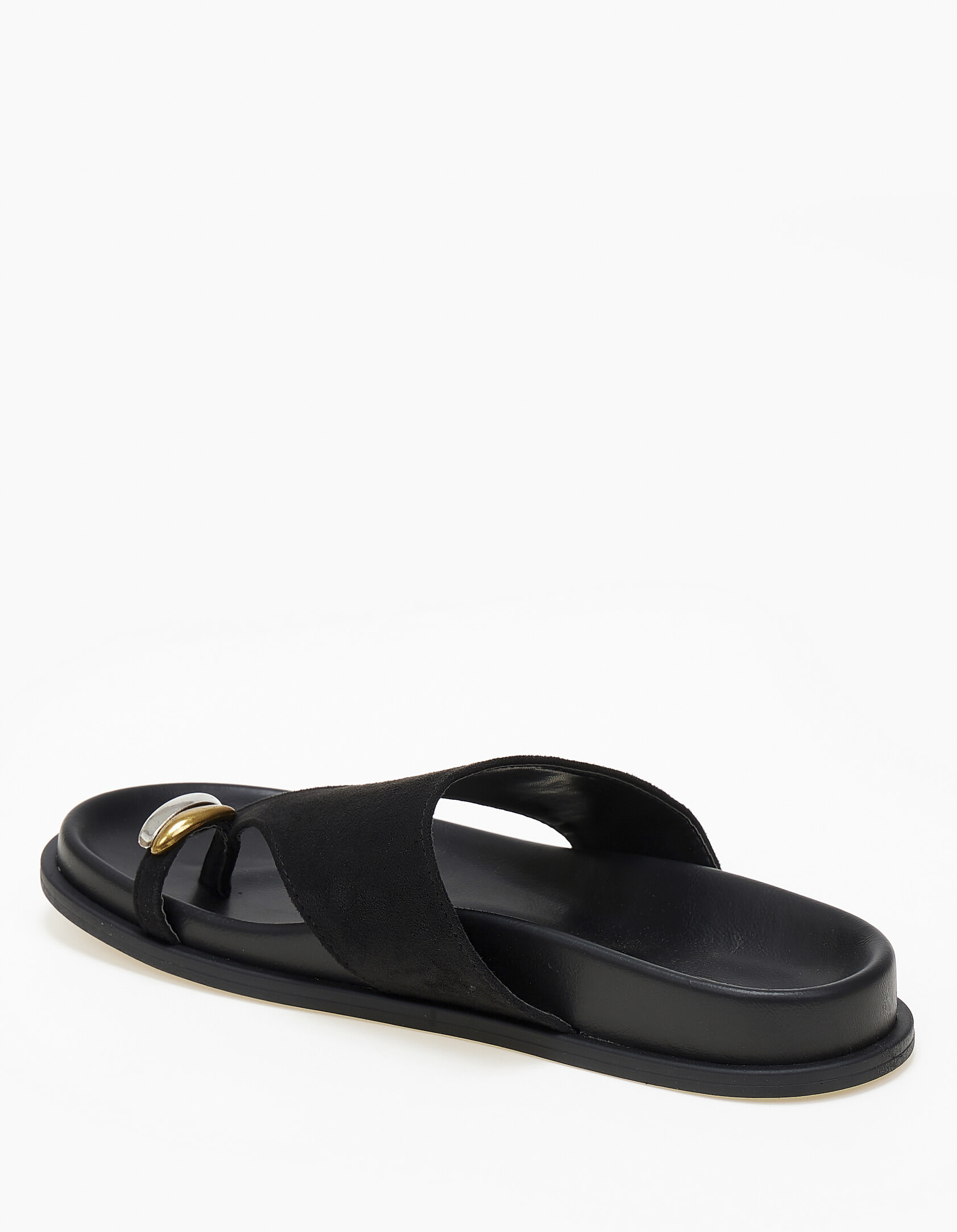Σανδάλια flatform με suede υφή και toe ring - Μαύρο φωτογραφία