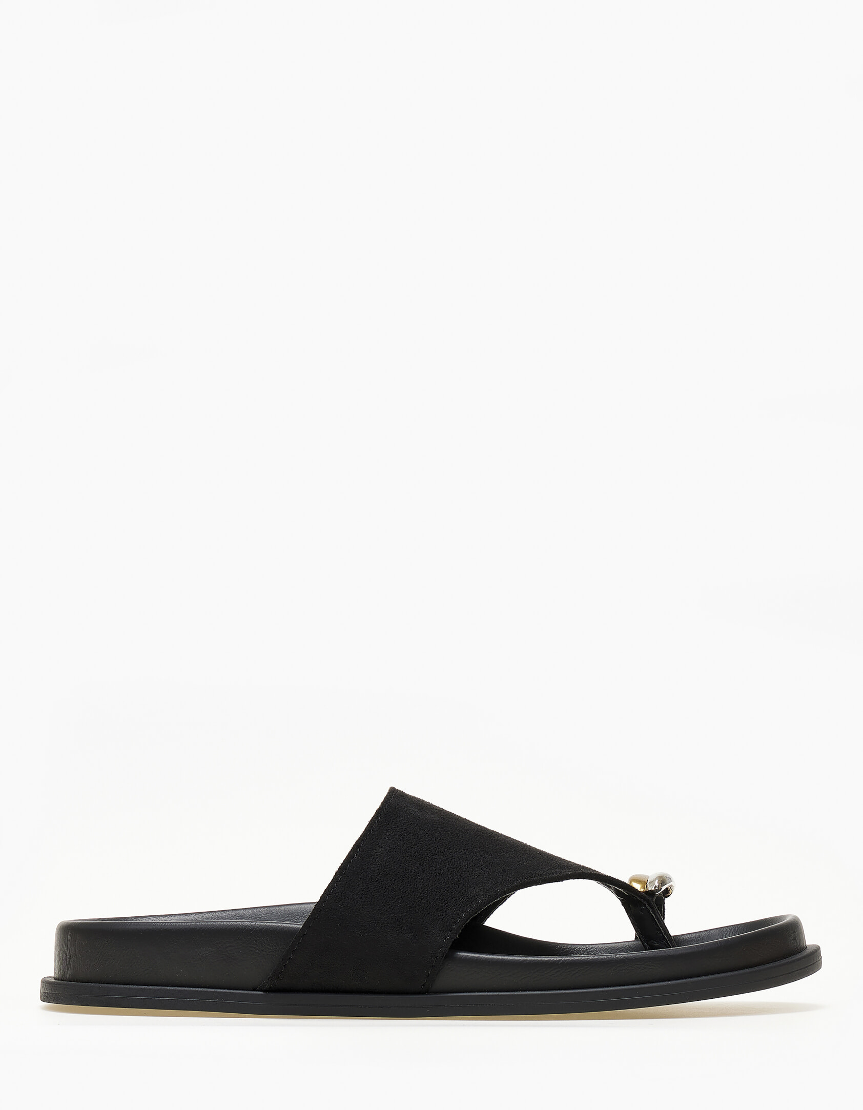 Σανδάλια flatform με suede υφή και toe ring - Μαύρο φωτογραφία