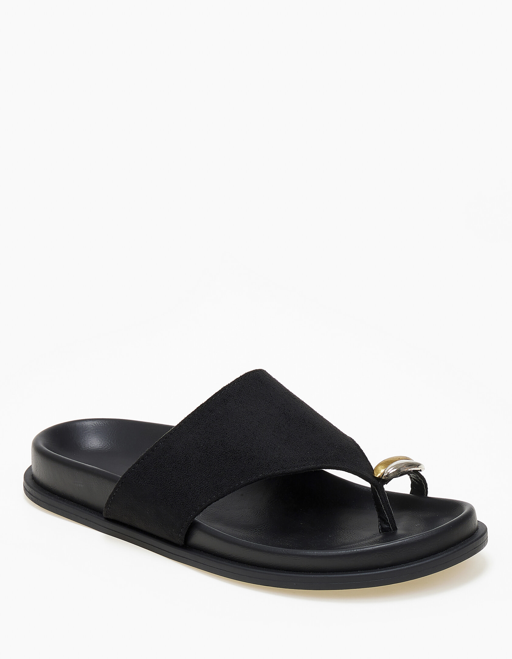 Σανδάλια flatform με suede υφή και toe ring - Μαύρο
