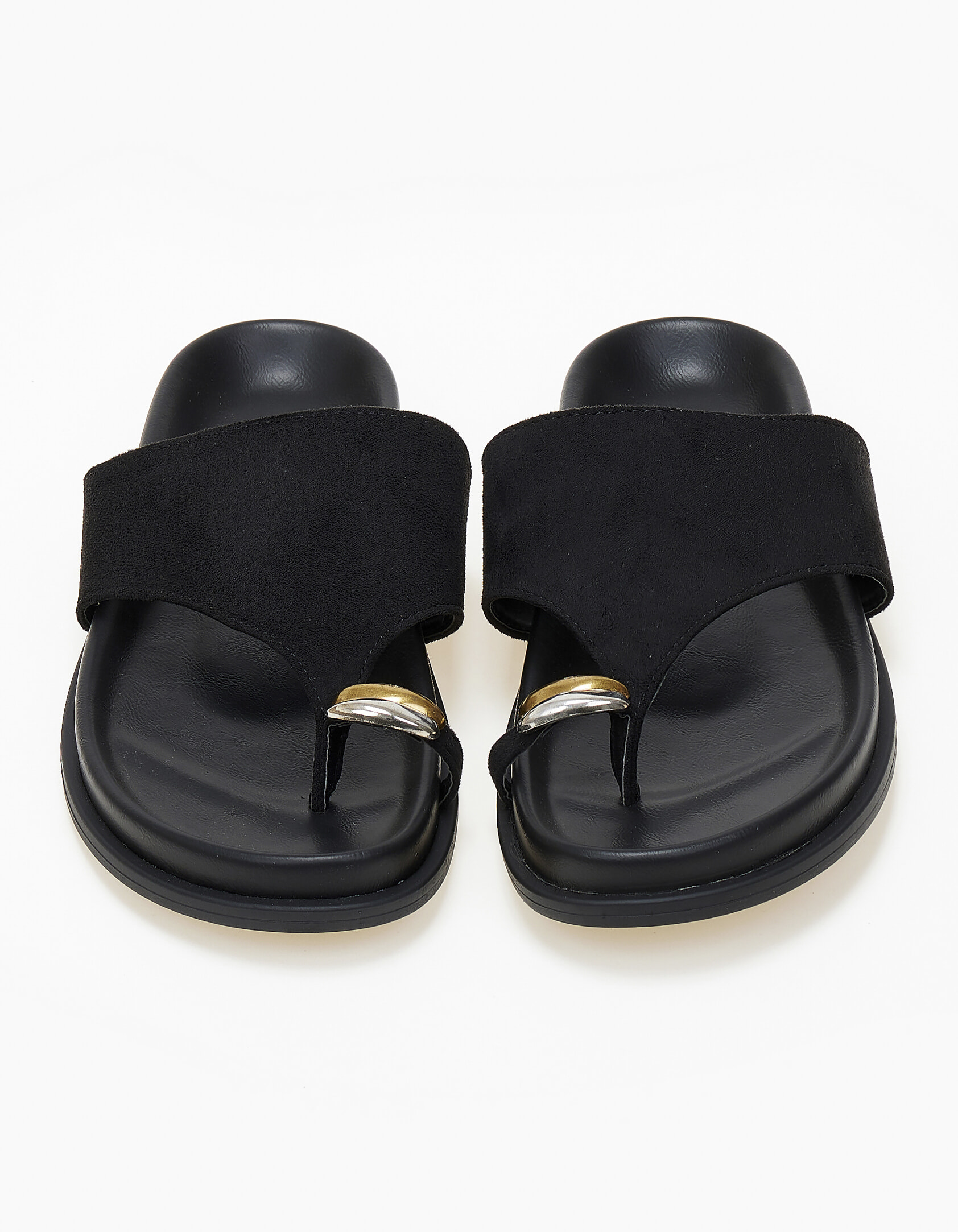 Σανδάλια flatform με suede υφή και toe ring - Μαύρο φωτογραφία