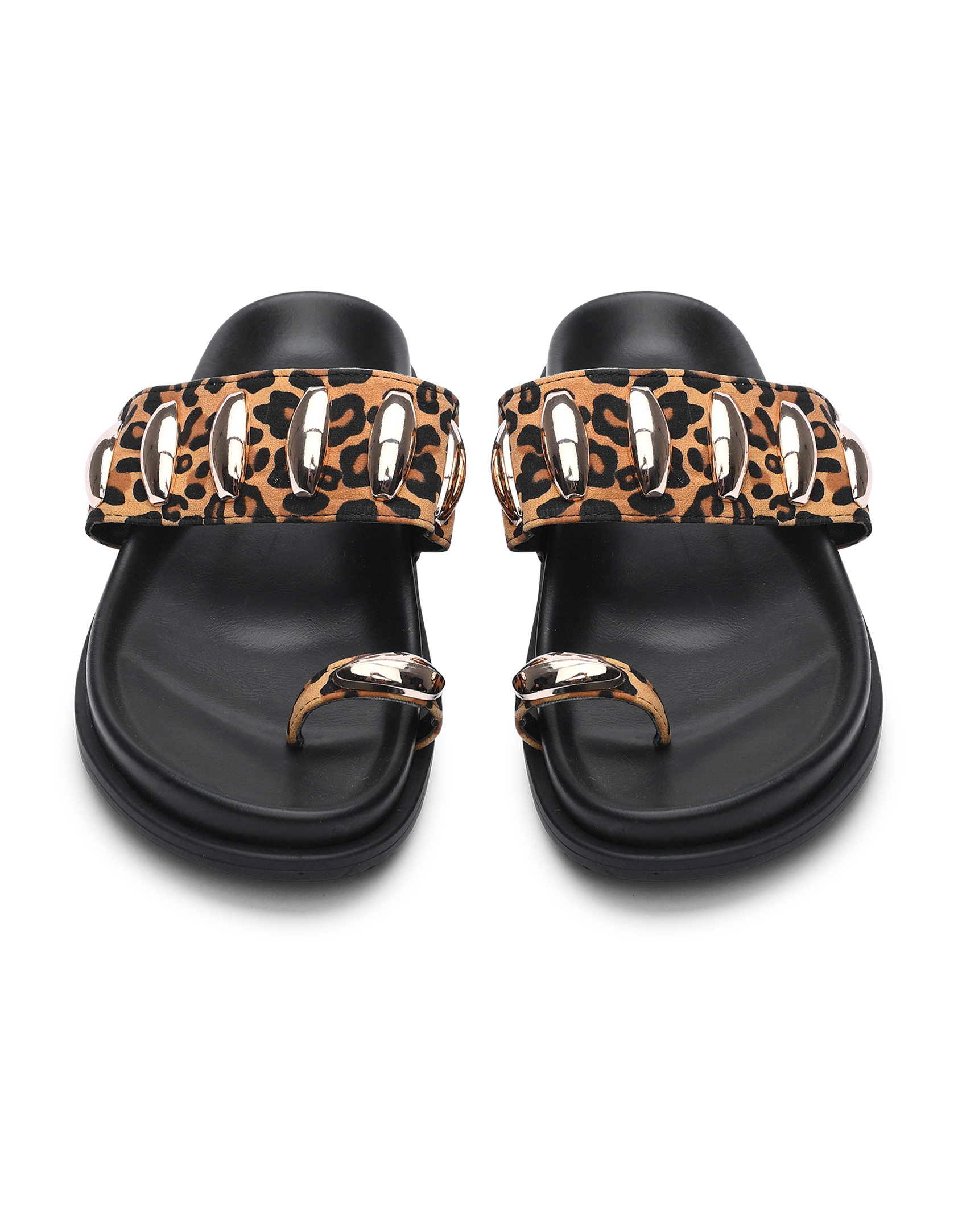 Σανδάλια flatform με toe ring και μεταλλικές λεπτομέρειες - Λεοπάρ