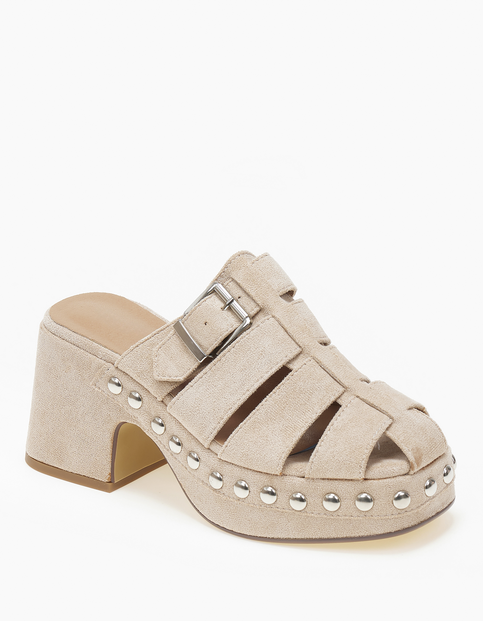 Γυναικεία σαμπό με suede υφή και τρουκς - Μπεζ φωτογραφία