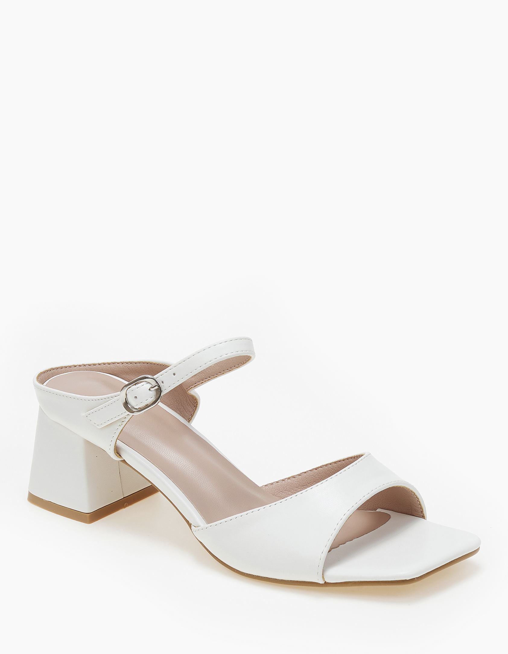 Issue Πέδιλα - mules σε καρέ γραμμή με χοντρό τακούνι - Λευκό