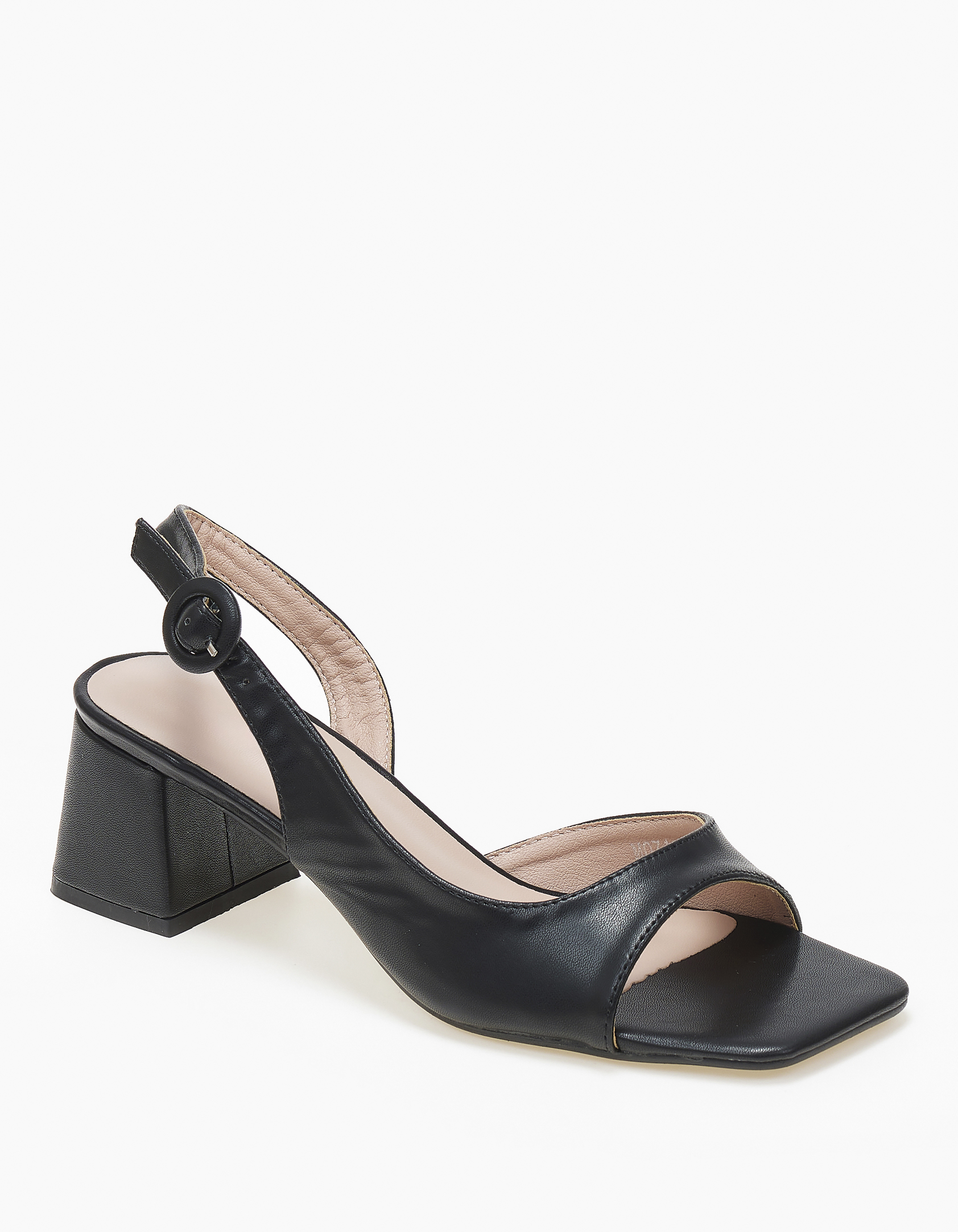 Χαμηλά πέδιλα σε καρέ γραμμή με χοντρό τακούνι - Μαύρο