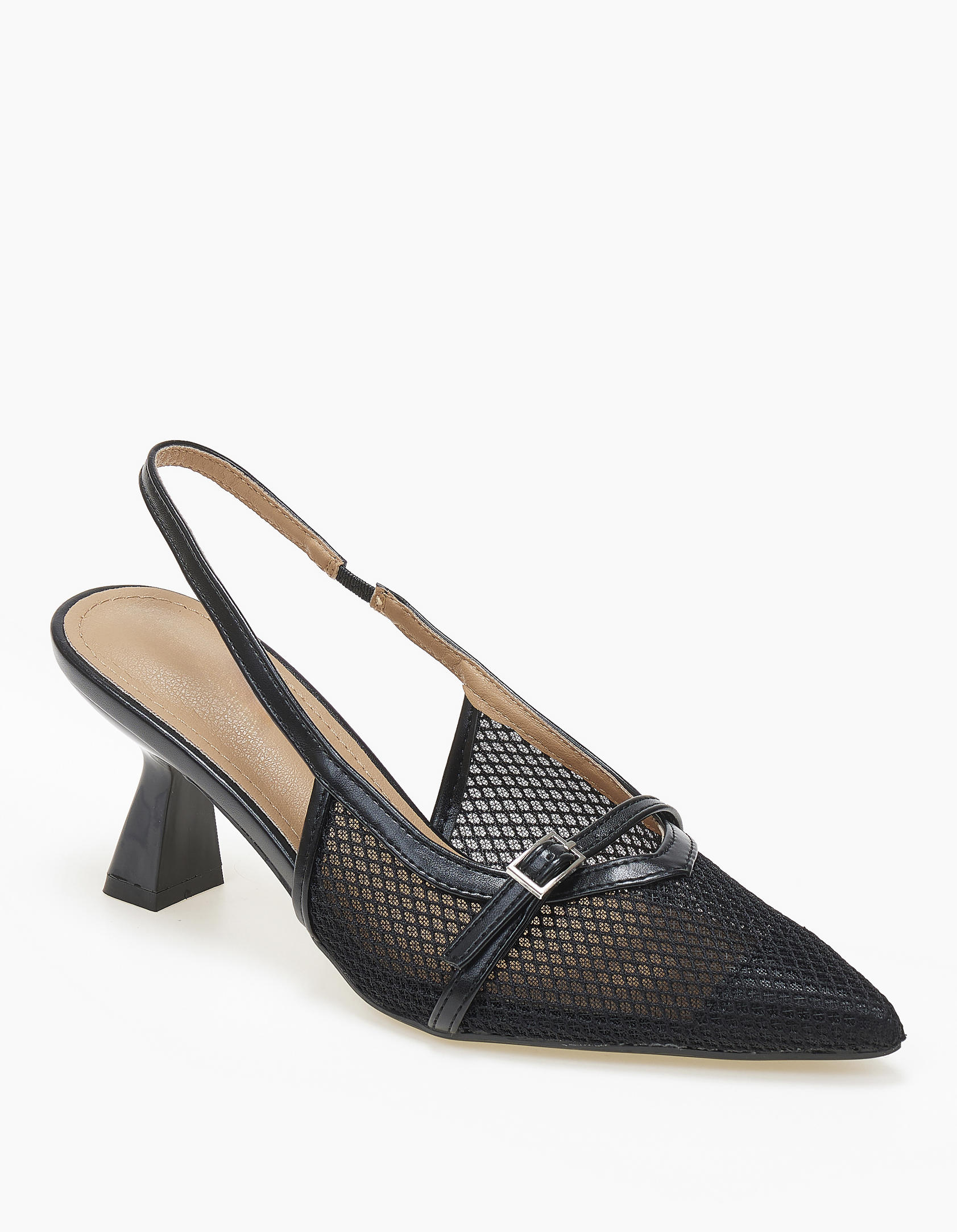 Μυτερές slingback γόβες με δίχτυ - Μαύρο