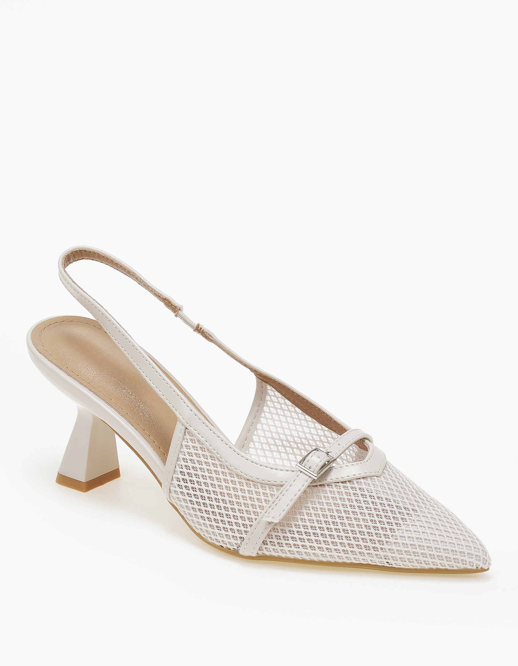 Μυτερές slingback γόβες με δίχτυ - Μπεζ