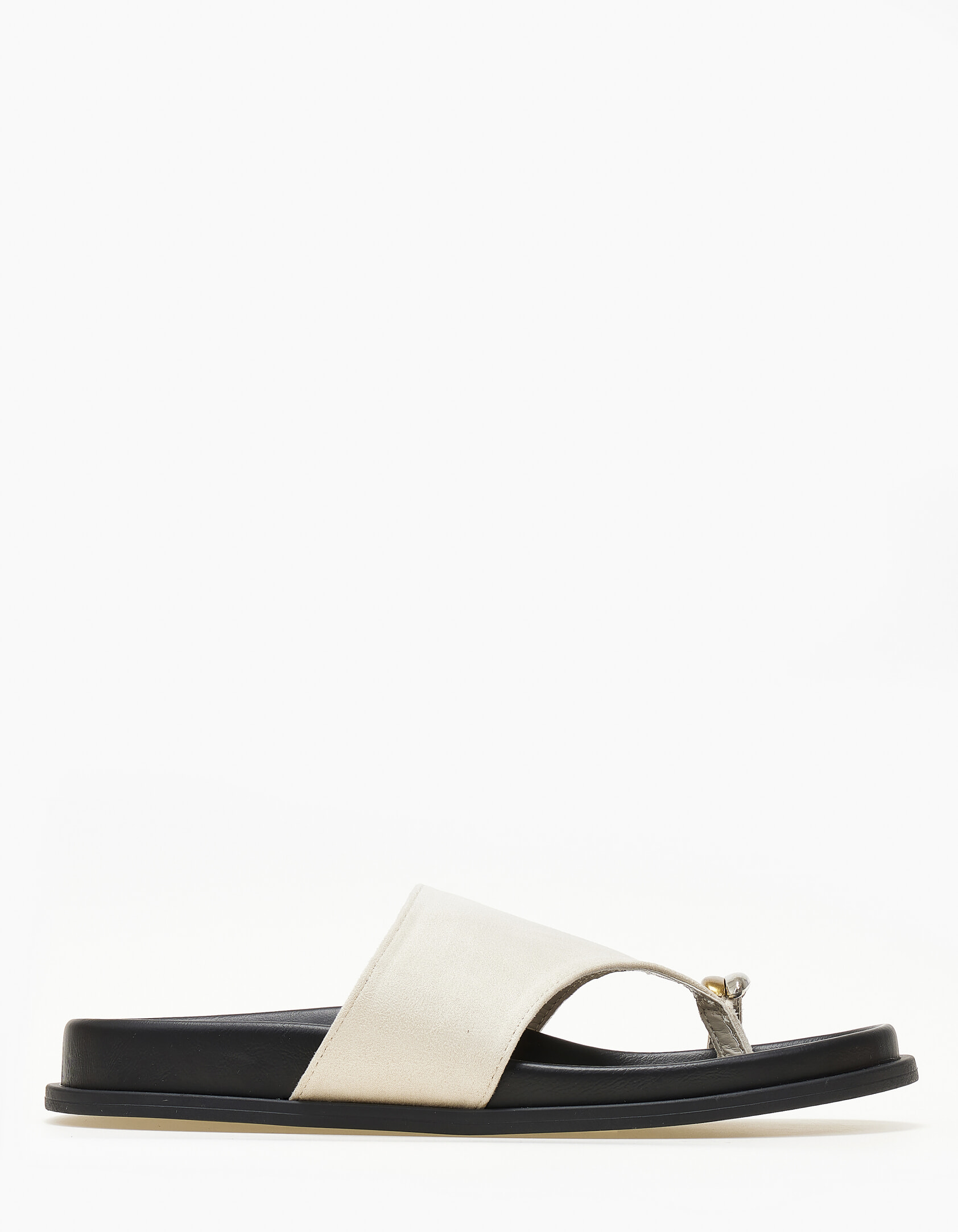 Σανδάλια flatform με suede υφή και toe ring - Μπεζ φωτογραφία