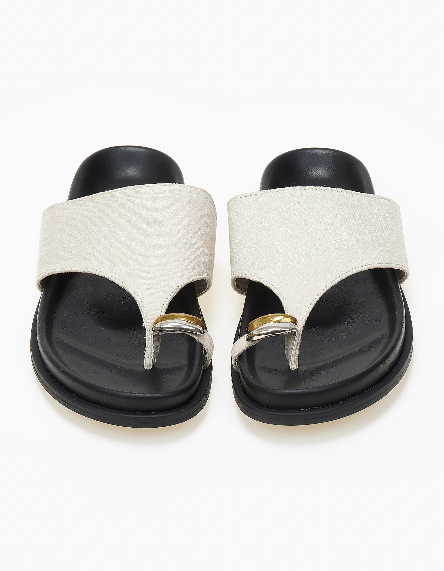 Σανδάλια flatform με suede υφή και toe ring - Μπεζ φωτογραφία