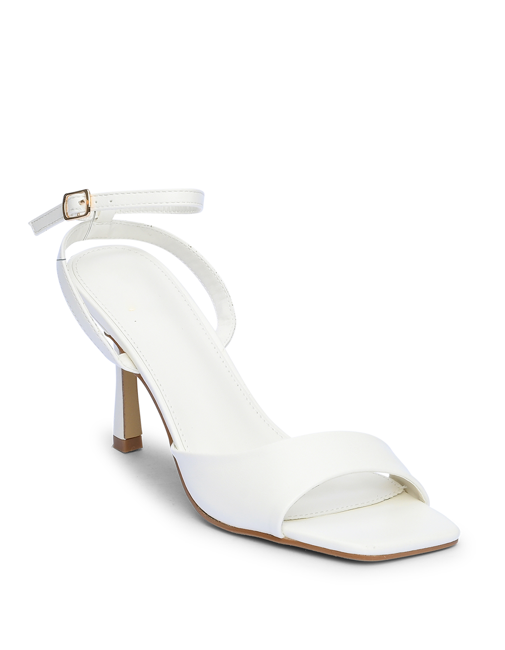 Πέδιλα σε καρέ γραμμή με λεπτό τακούνι - Λευκό