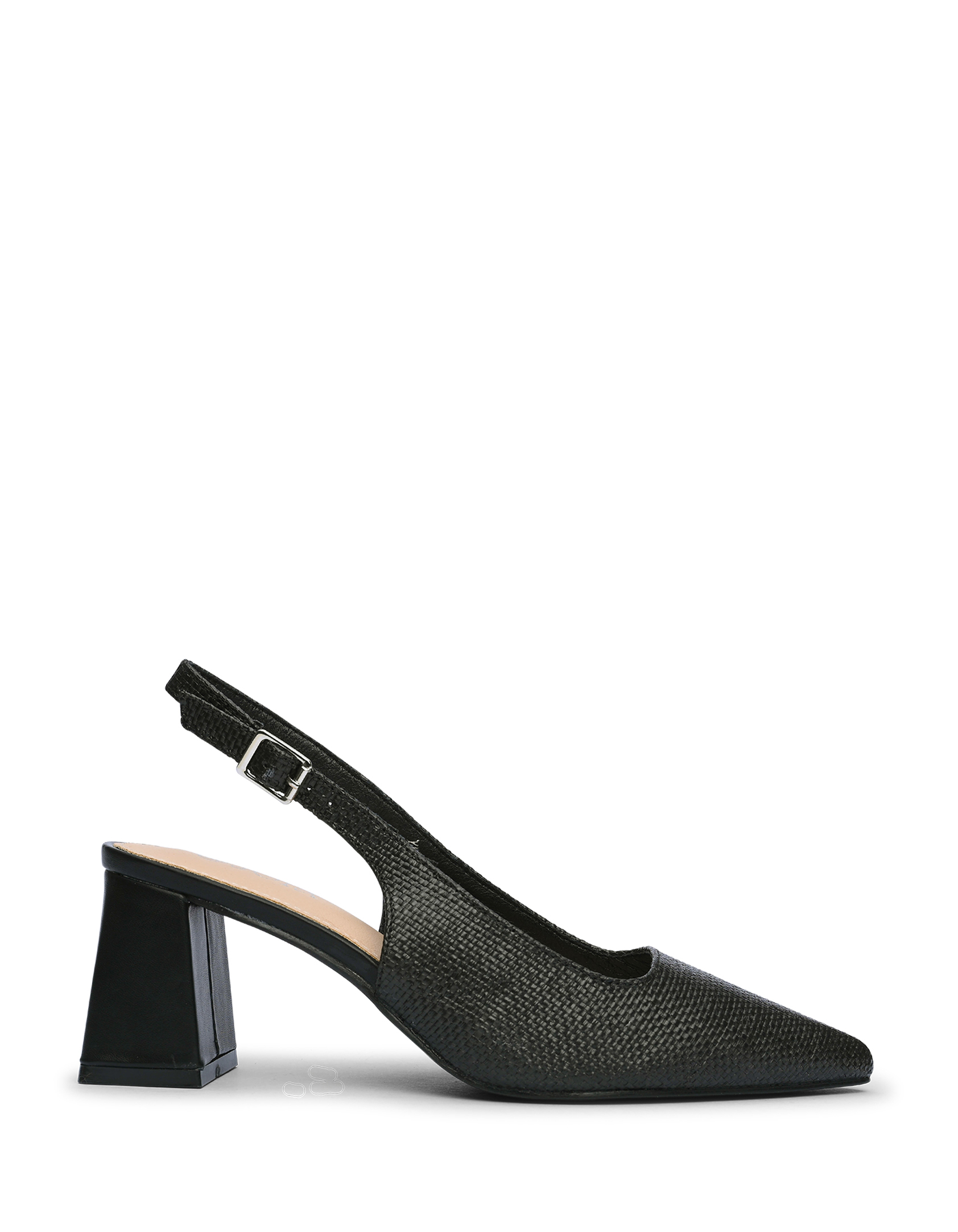 Issue Open heel μυτερές γόβες με χοντρό τακούνι και σχέδιο ψάθας - Μαύρο