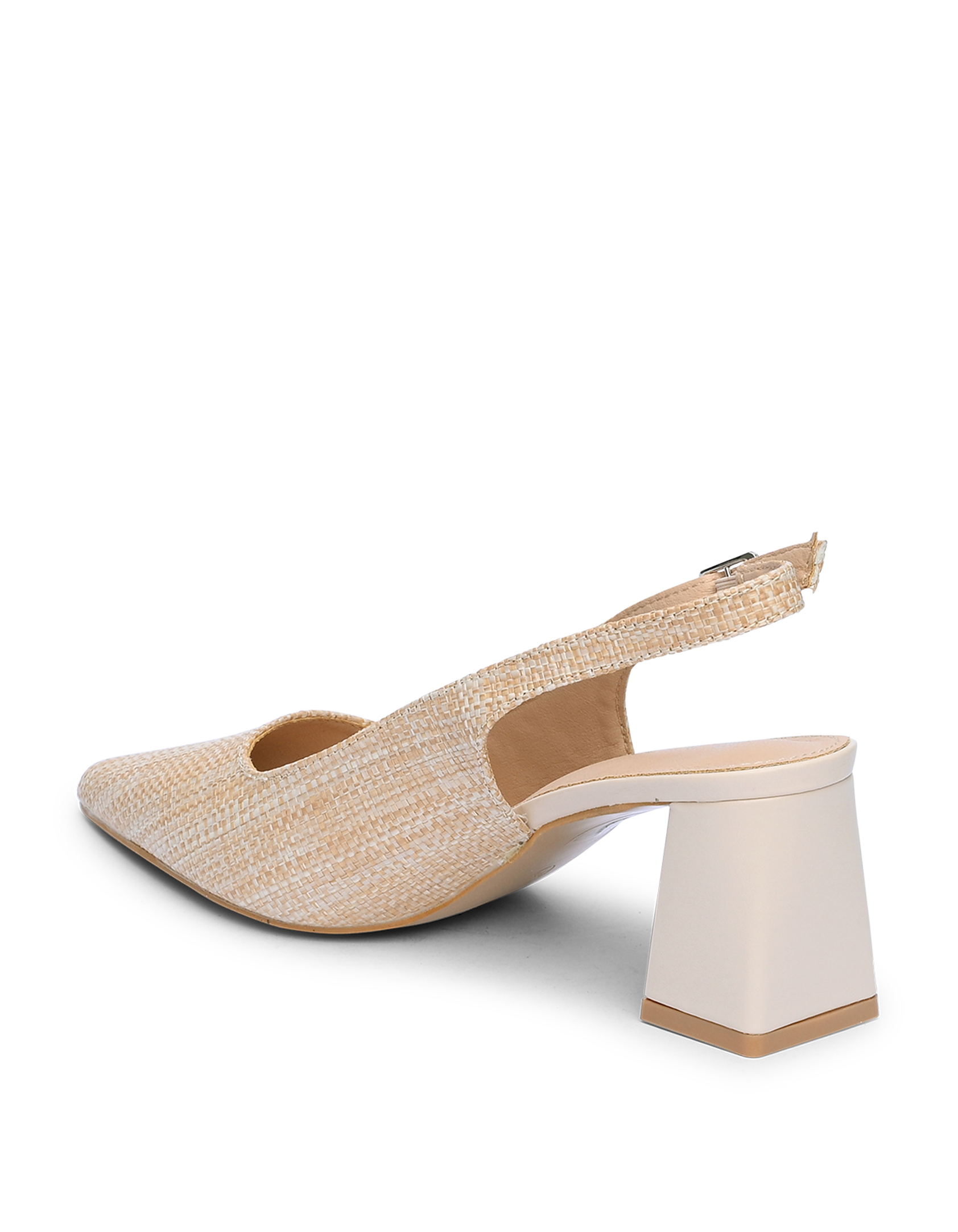 Open heel μυτερές γόβες με χοντρό τακούνι και σχέδιο ψάθας - Μπεζ φωτογραφία