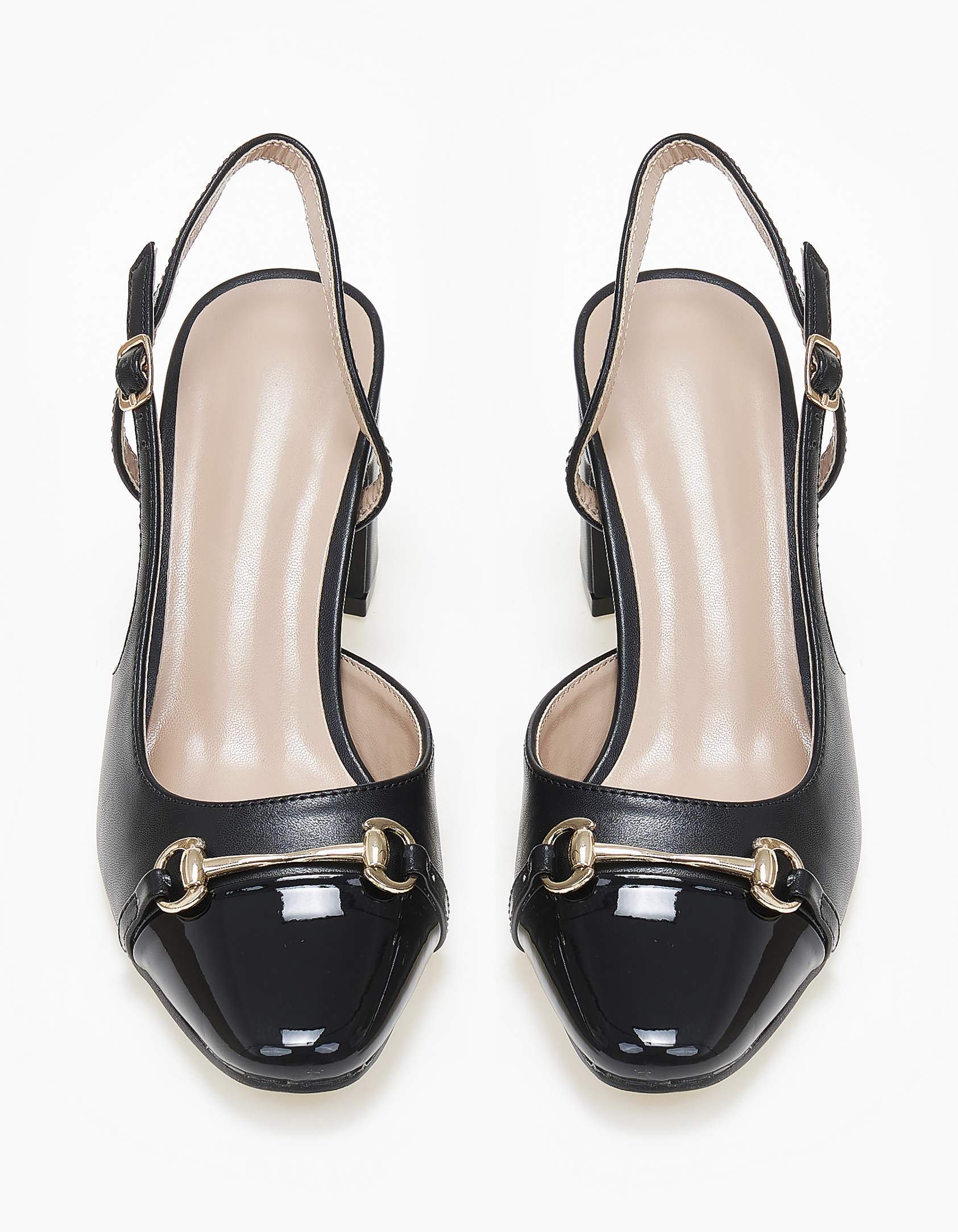 Open heel γόβες με χοντρό τακούνι και διχρωμία - Μαύρο φωτογραφία