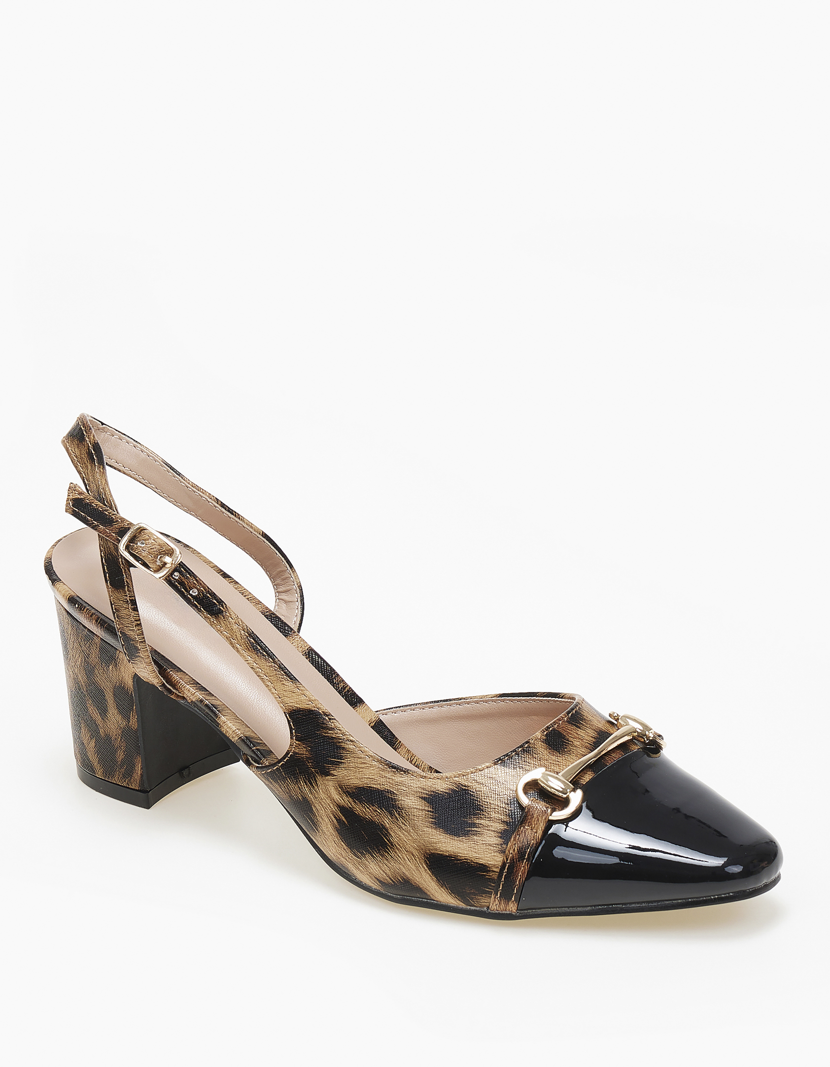 Open heel γόβες με χοντρό τακούνι και διχρωμία - Λεοπάρ