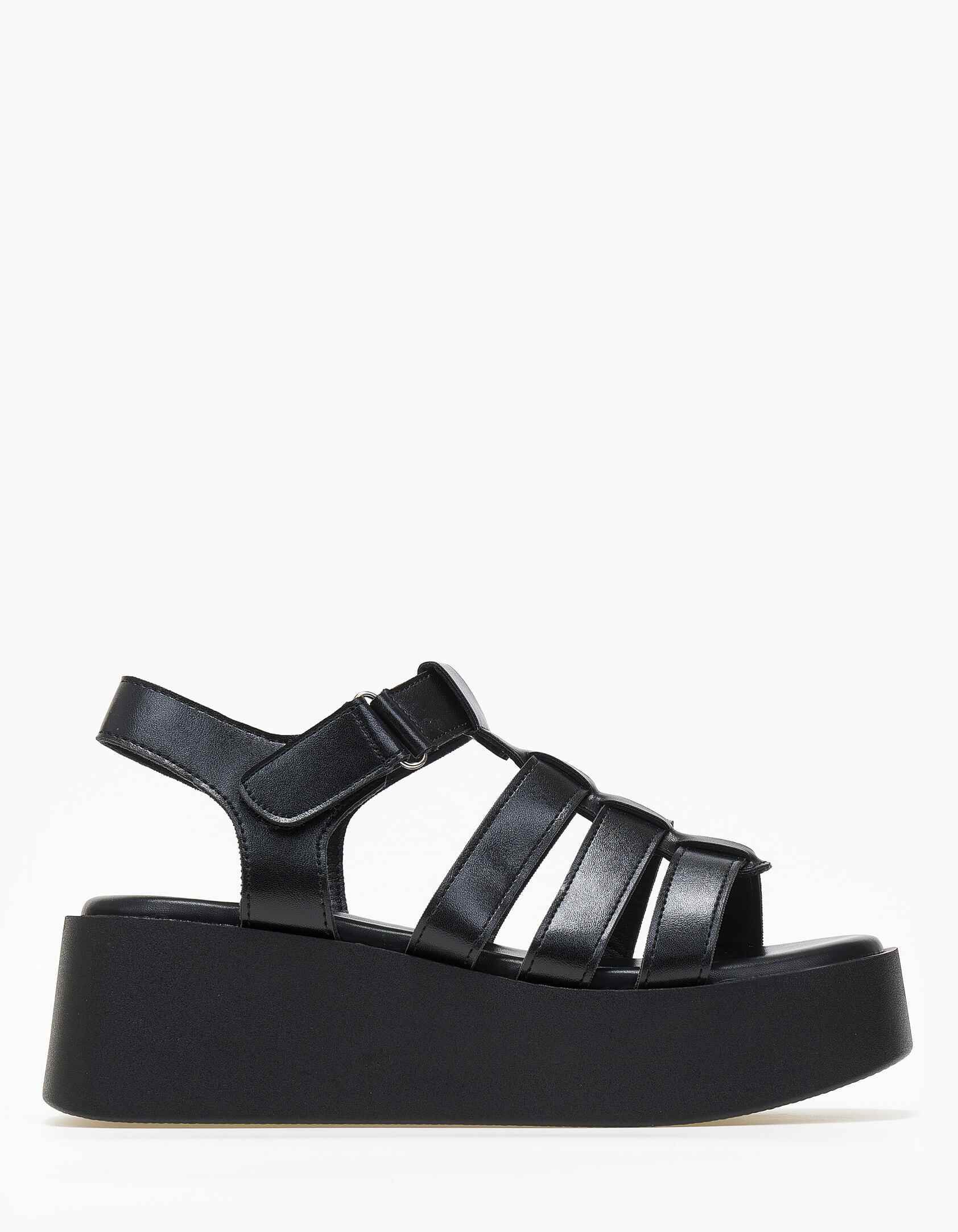 Γυναικεία σανδάλια flatform με λουράκια - Μαύρο