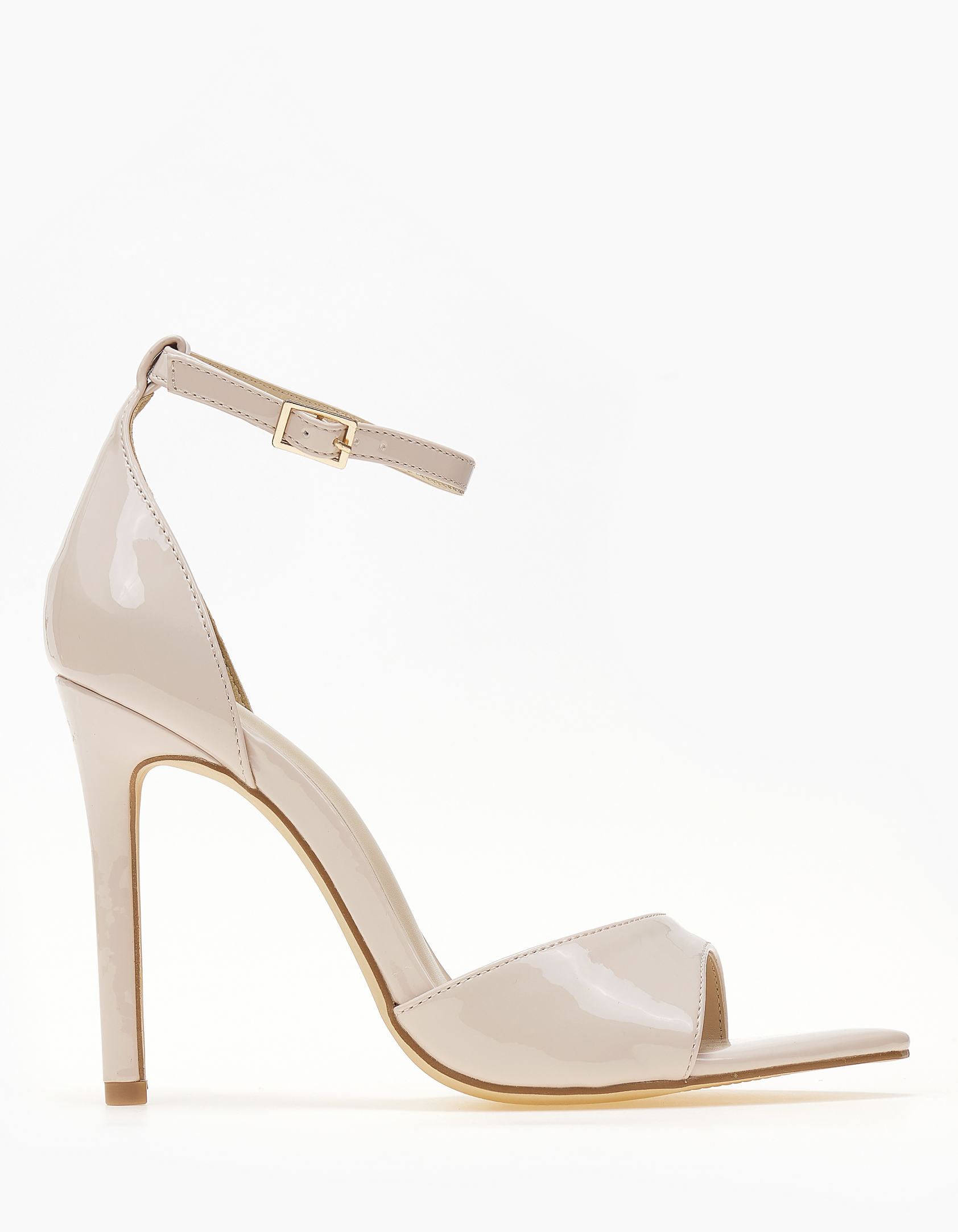 Ψηλά μυτερά πέδιλα με λεπτό τακούνι και μπαρέτα - Μπεζ φωτογραφία