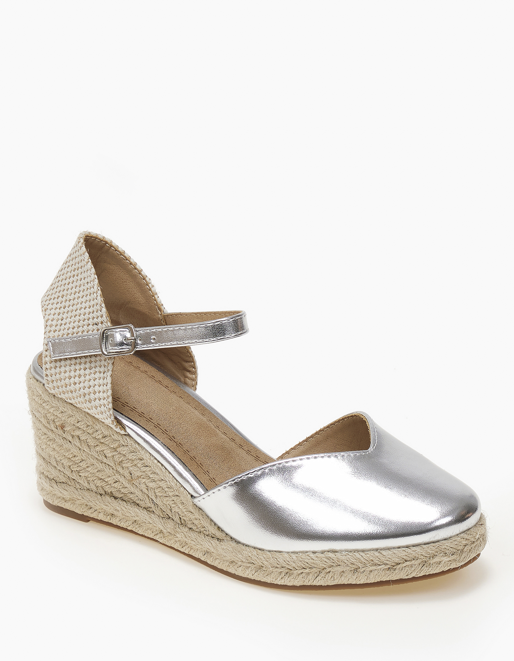Γυναικείες εσπαντρίγιες πλατφόρμες με μπαρέτα - Ασημί
