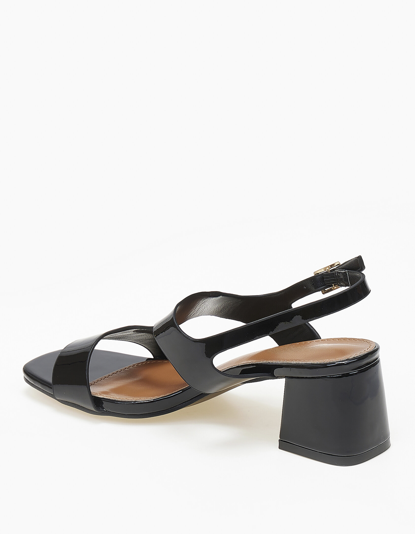 Πέδιλα σε καρέ γραμμή με χοντρό τακούνι - Μαύρο φωτογραφία