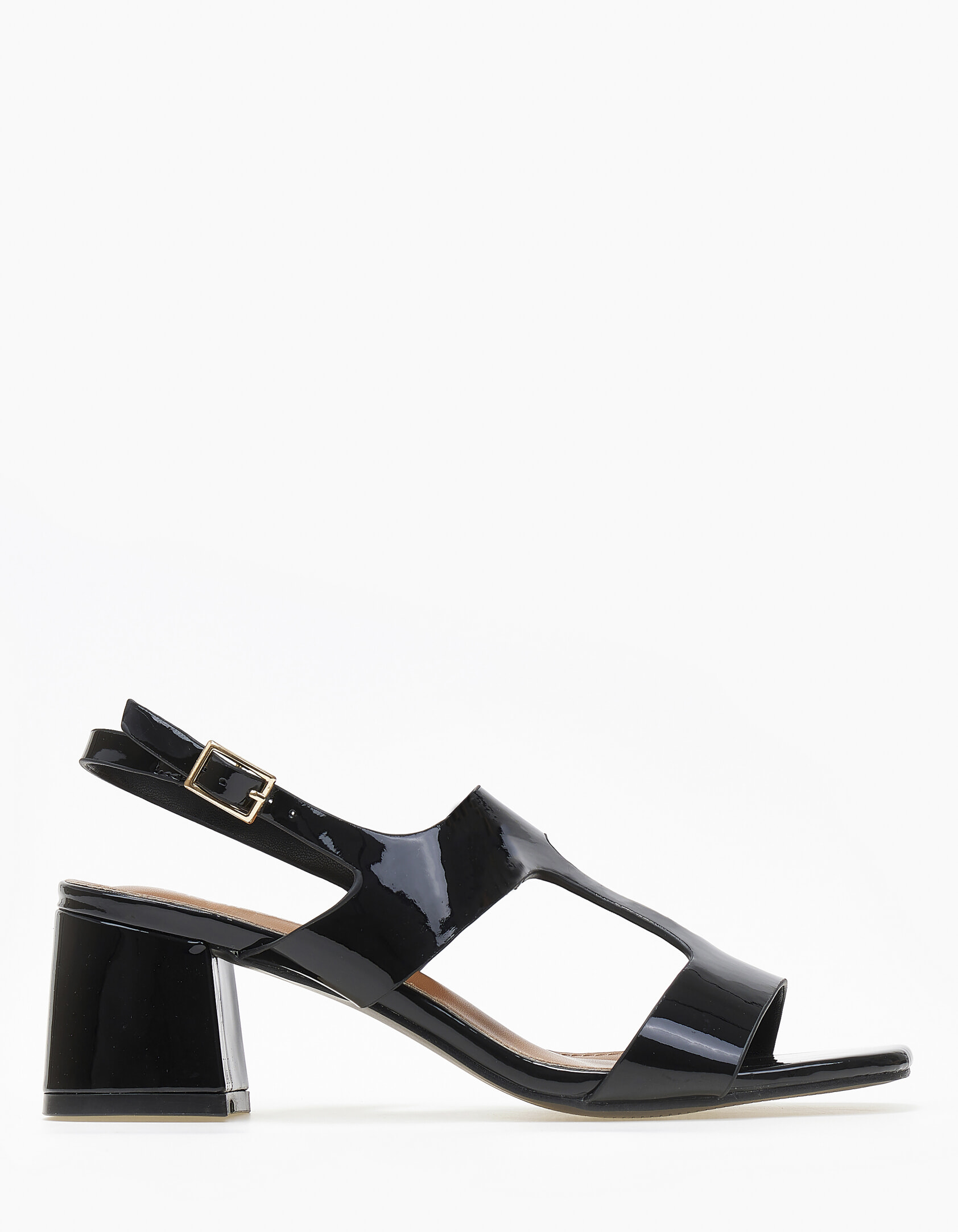 Πέδιλα σε καρέ γραμμή με χοντρό τακούνι - Μαύρο φωτογραφία