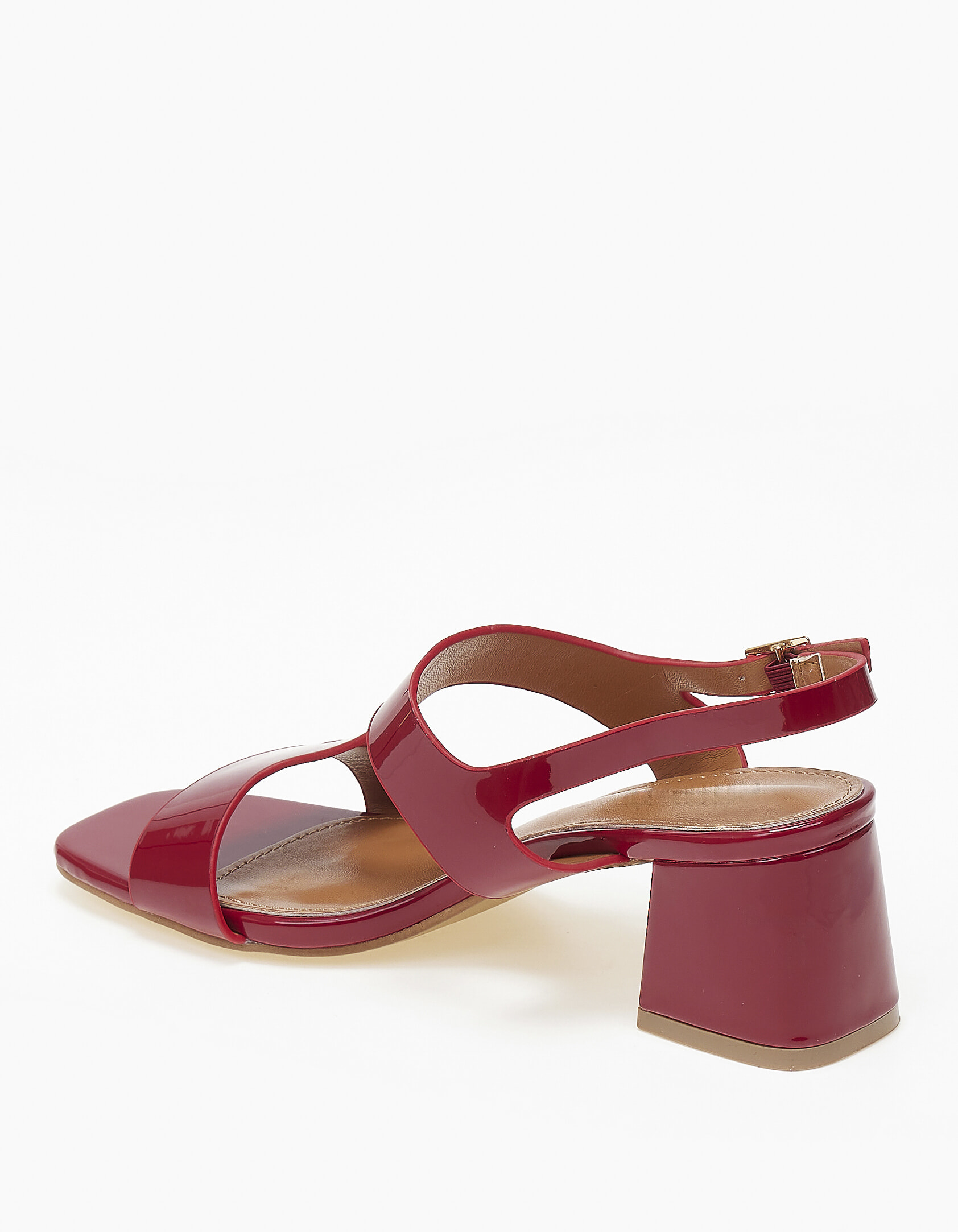 Πέδιλα σε καρέ γραμμή με χοντρό τακούνι - Κόκκινο φωτογραφία