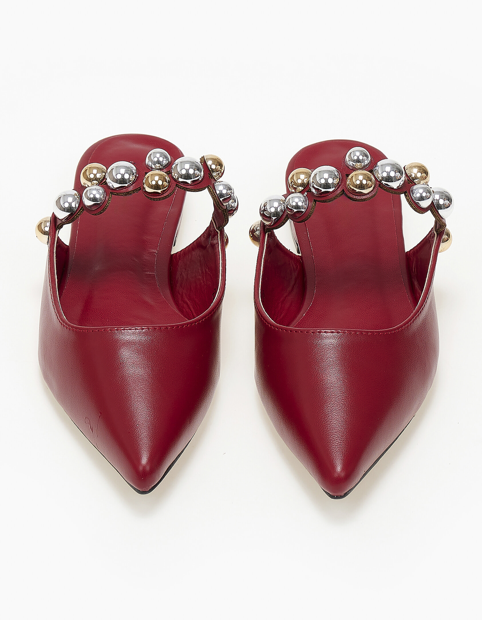 Μυτερά mules με διακοσμητικά τρουκς - Κόκκινο φωτογραφία