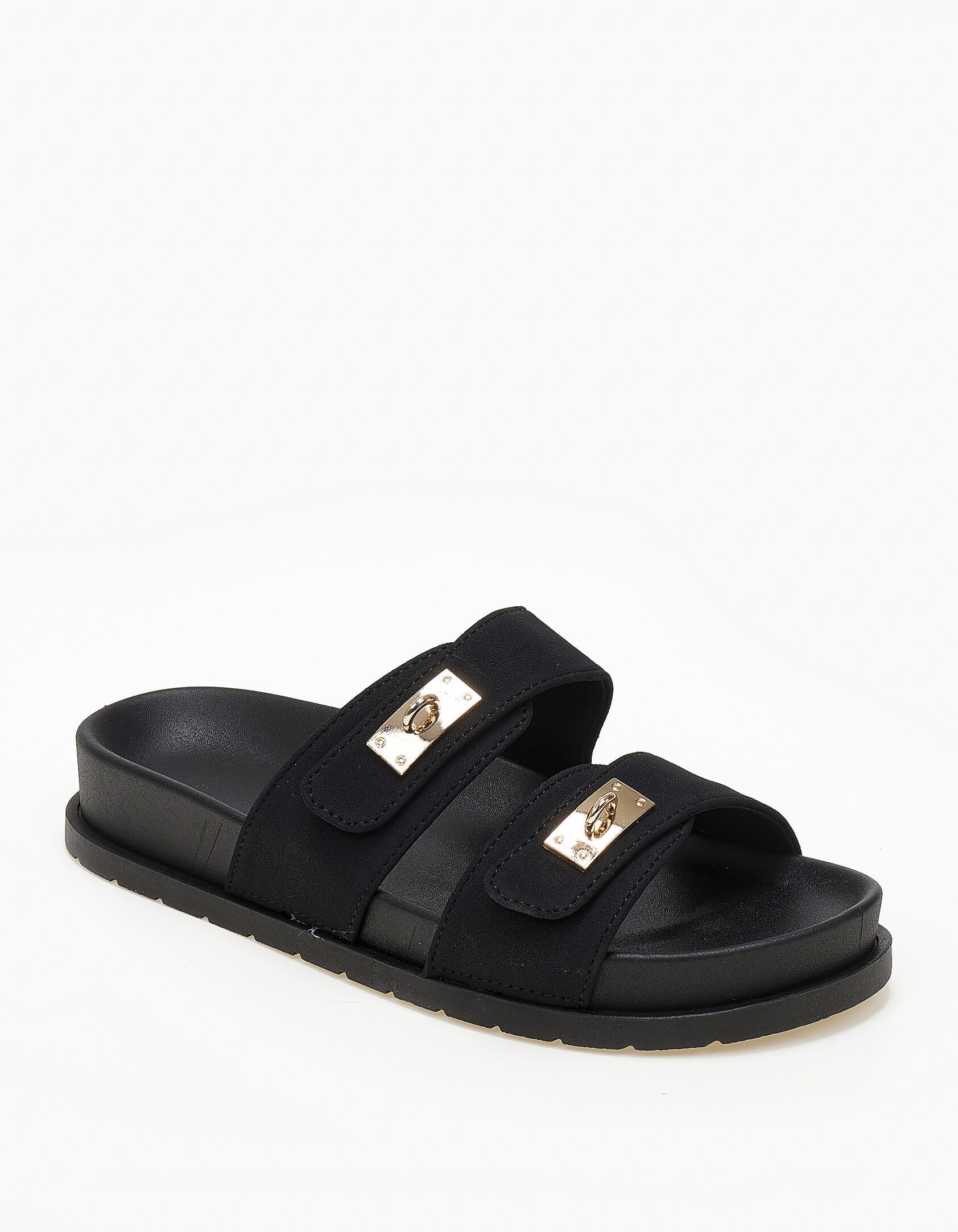 Σανδάλια flatform με suede φάσες - Μαύρο