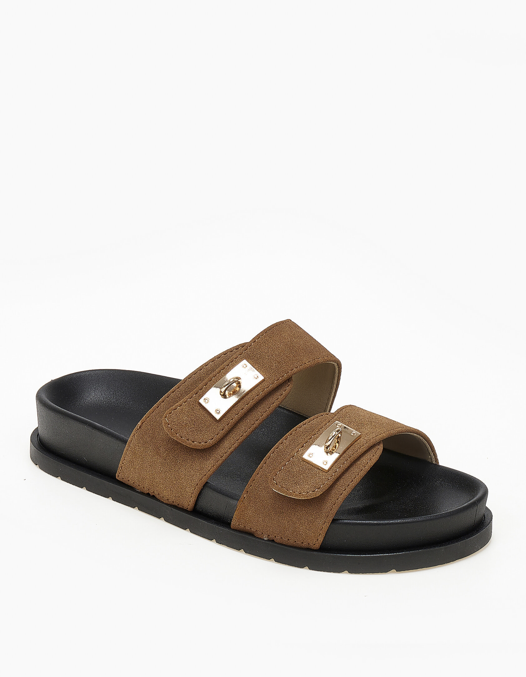 Σανδάλια flatform με suede φάσες - Κάμελ
