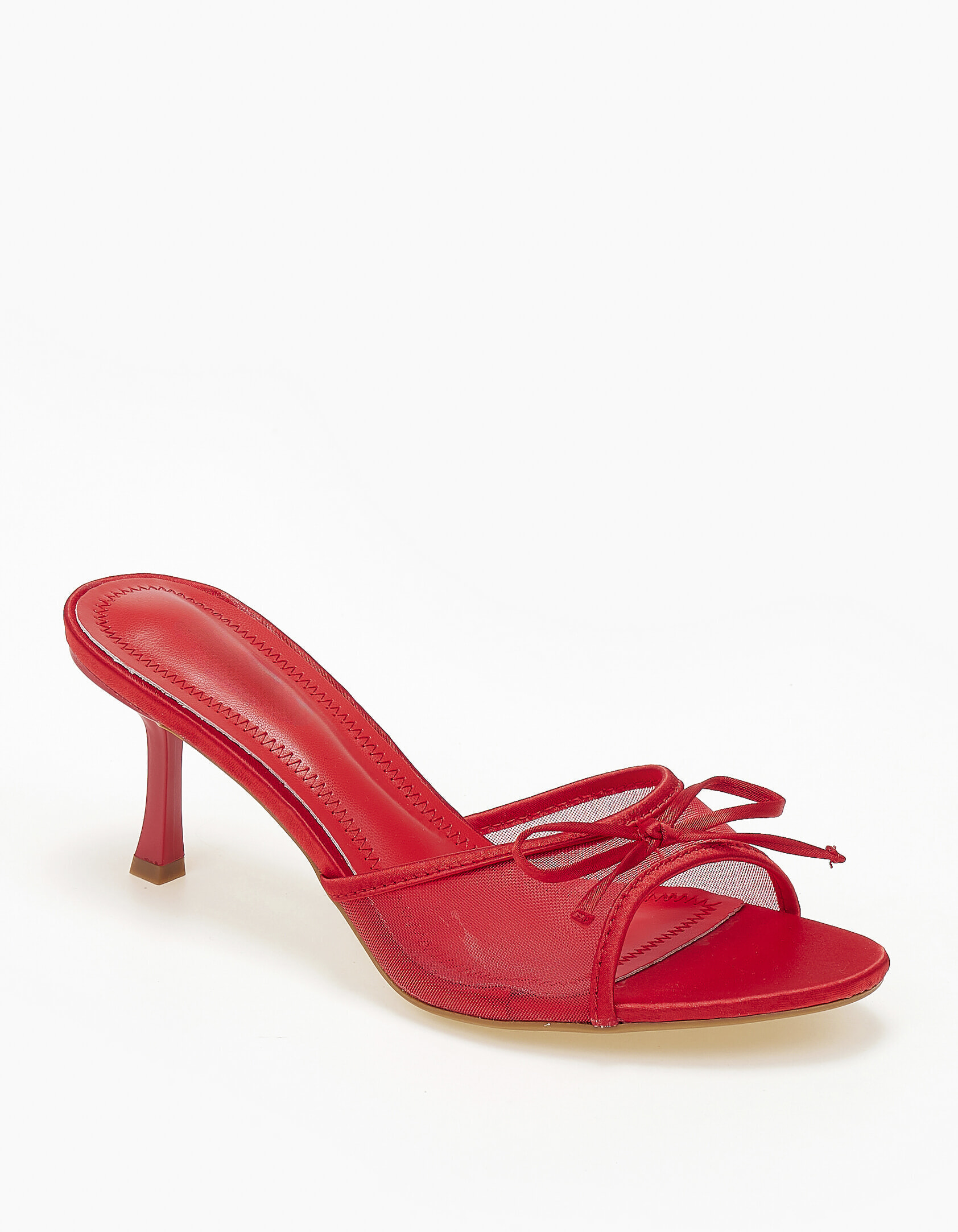 Issue Σατεν mules με λεπτό τακούνι, δίχτυ και φιόγκο - Κόκκινο