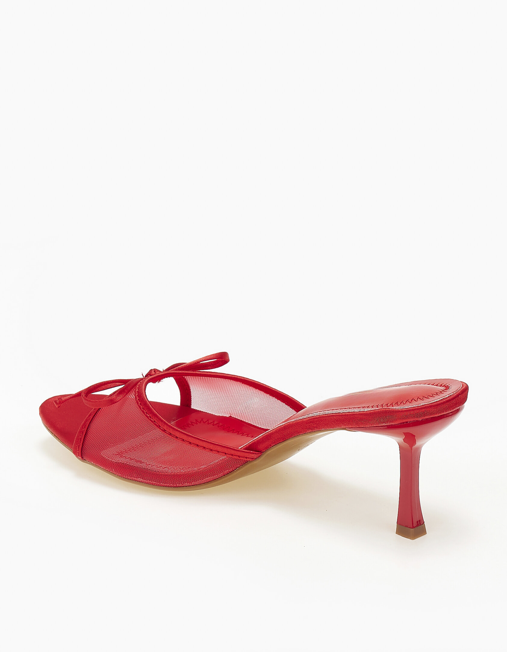 Σατεν mules με λεπτό τακούνι, δίχτυ και φιόγκο - Κόκκινο φωτογραφία