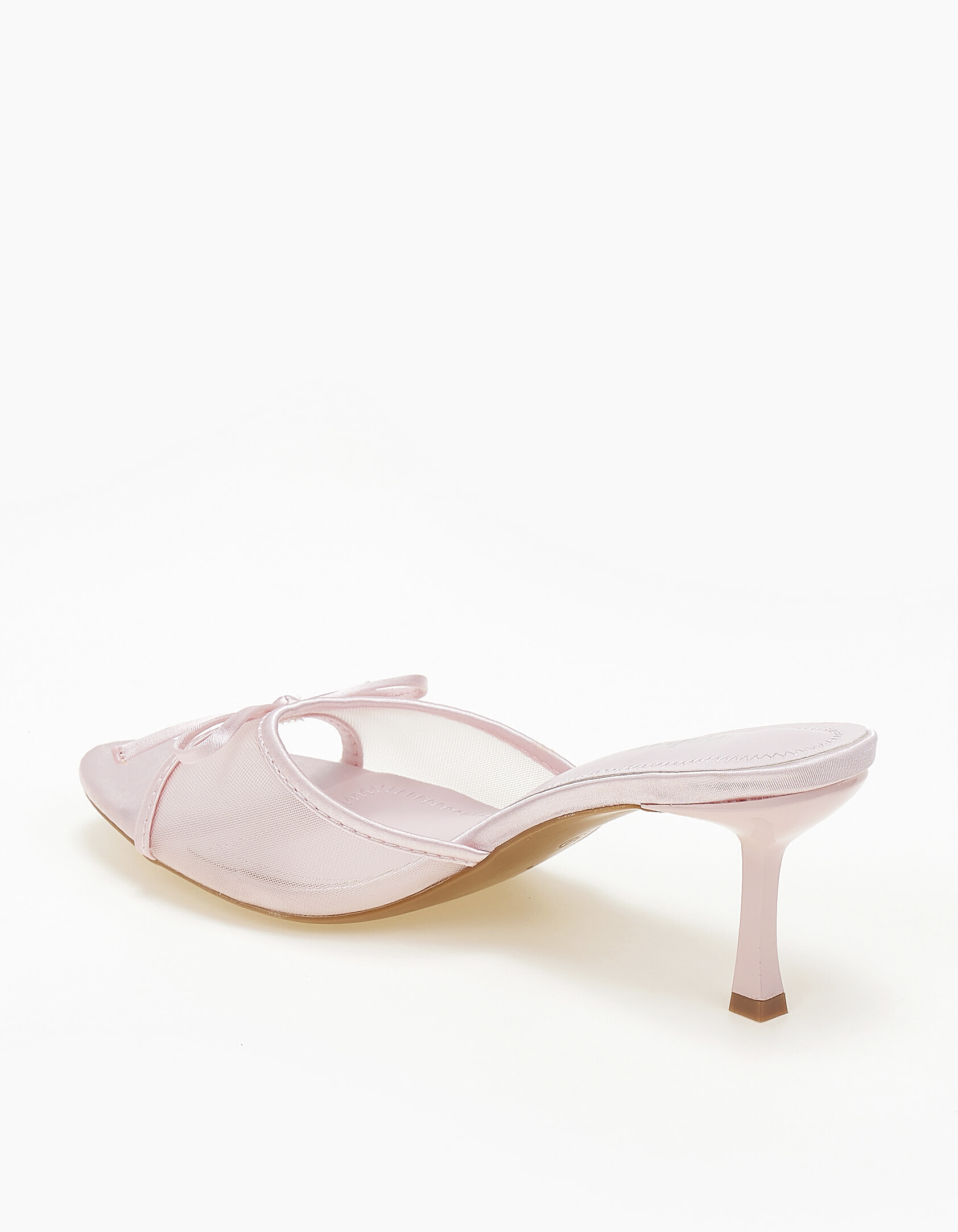 Σατεν mules με λεπτό τακούνι, δίχτυ και φιόγκο - Ροζ φωτογραφία