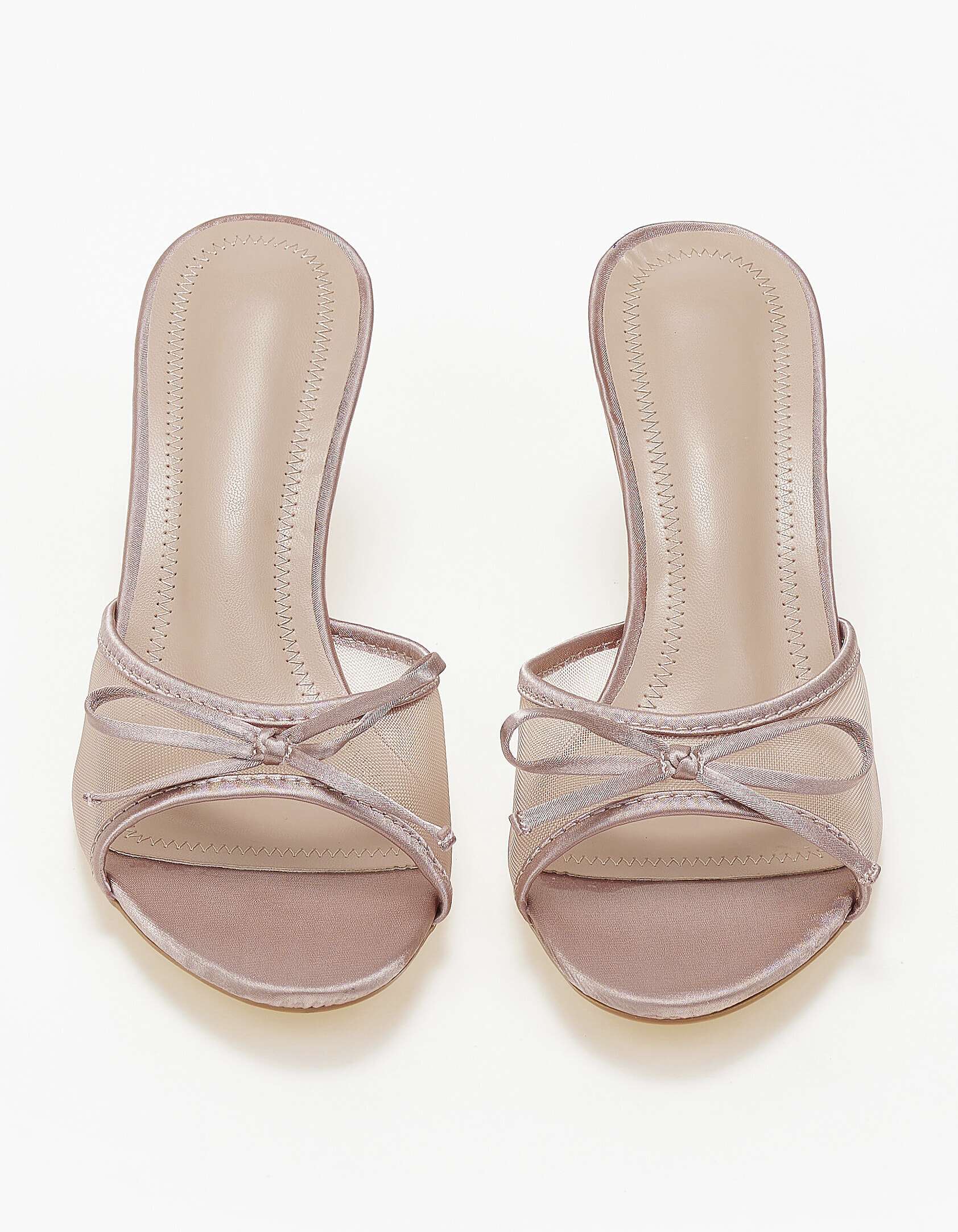 Σατεν mules με λεπτό τακούνι, δίχτυ και φιόγκο - Rose Gold φωτογραφία