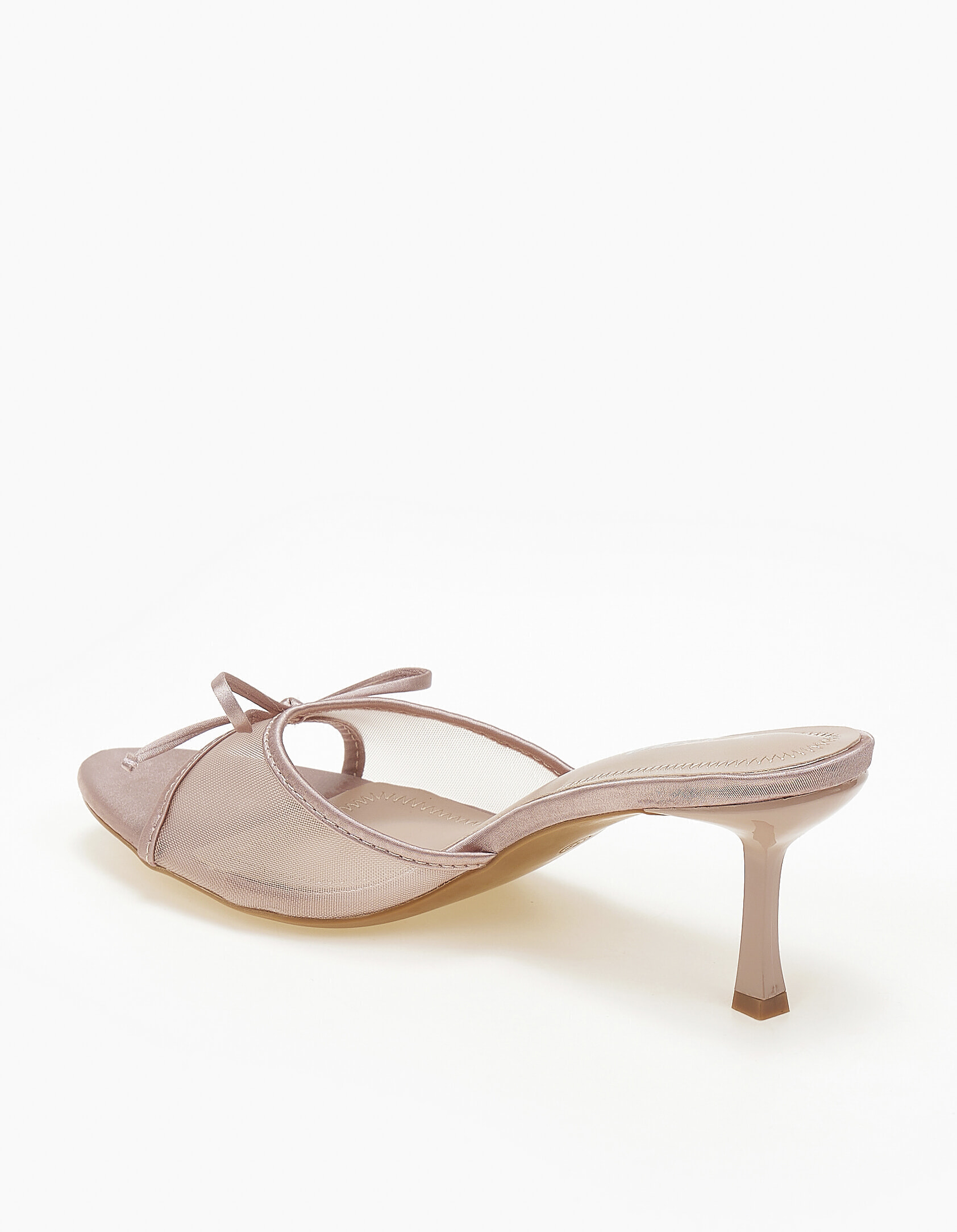Σατεν mules με λεπτό τακούνι, δίχτυ και φιόγκο - Rose Gold φωτογραφία