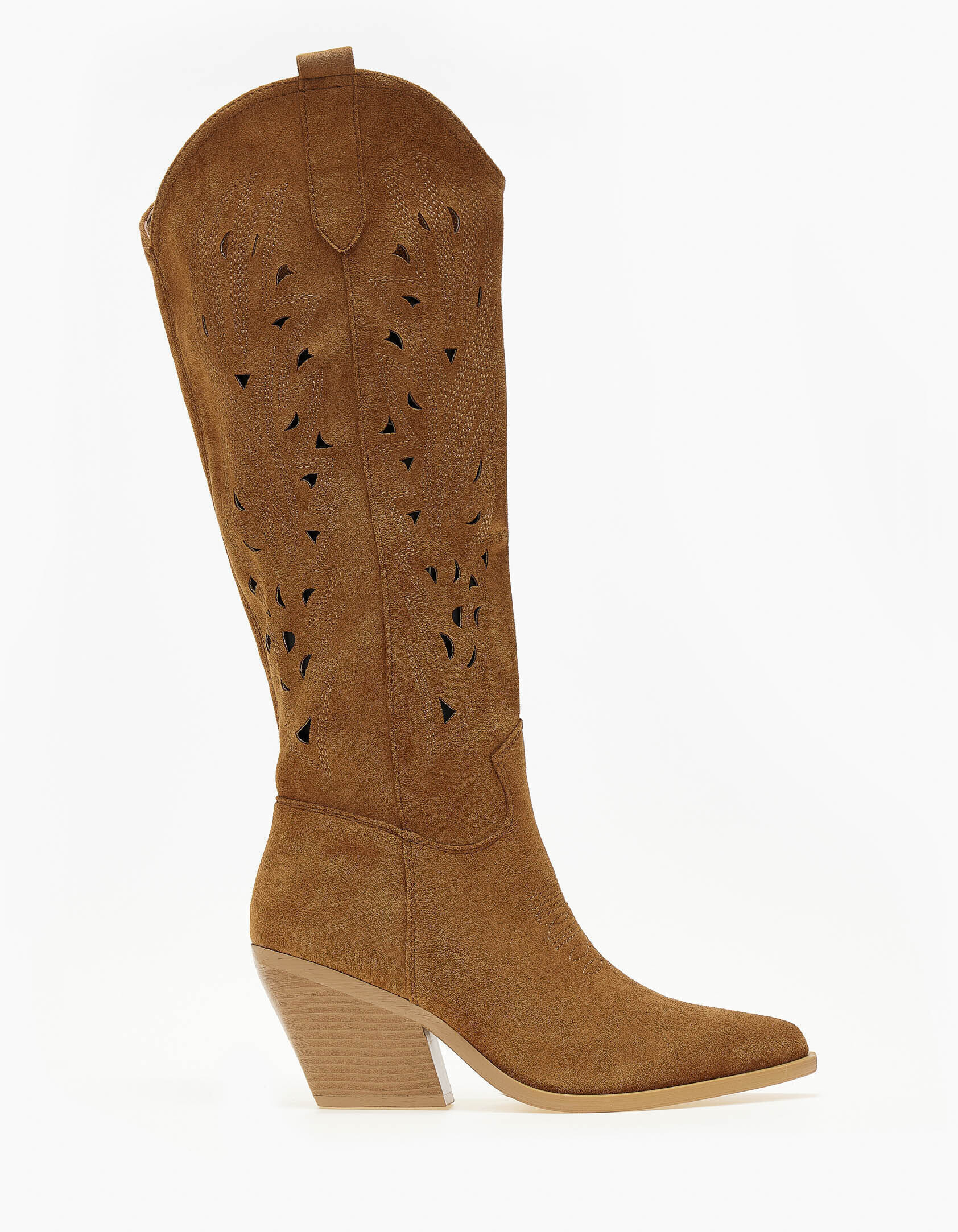 Μπότες cowboy με κέντημα και laser out σχέδιο - Κάμελ