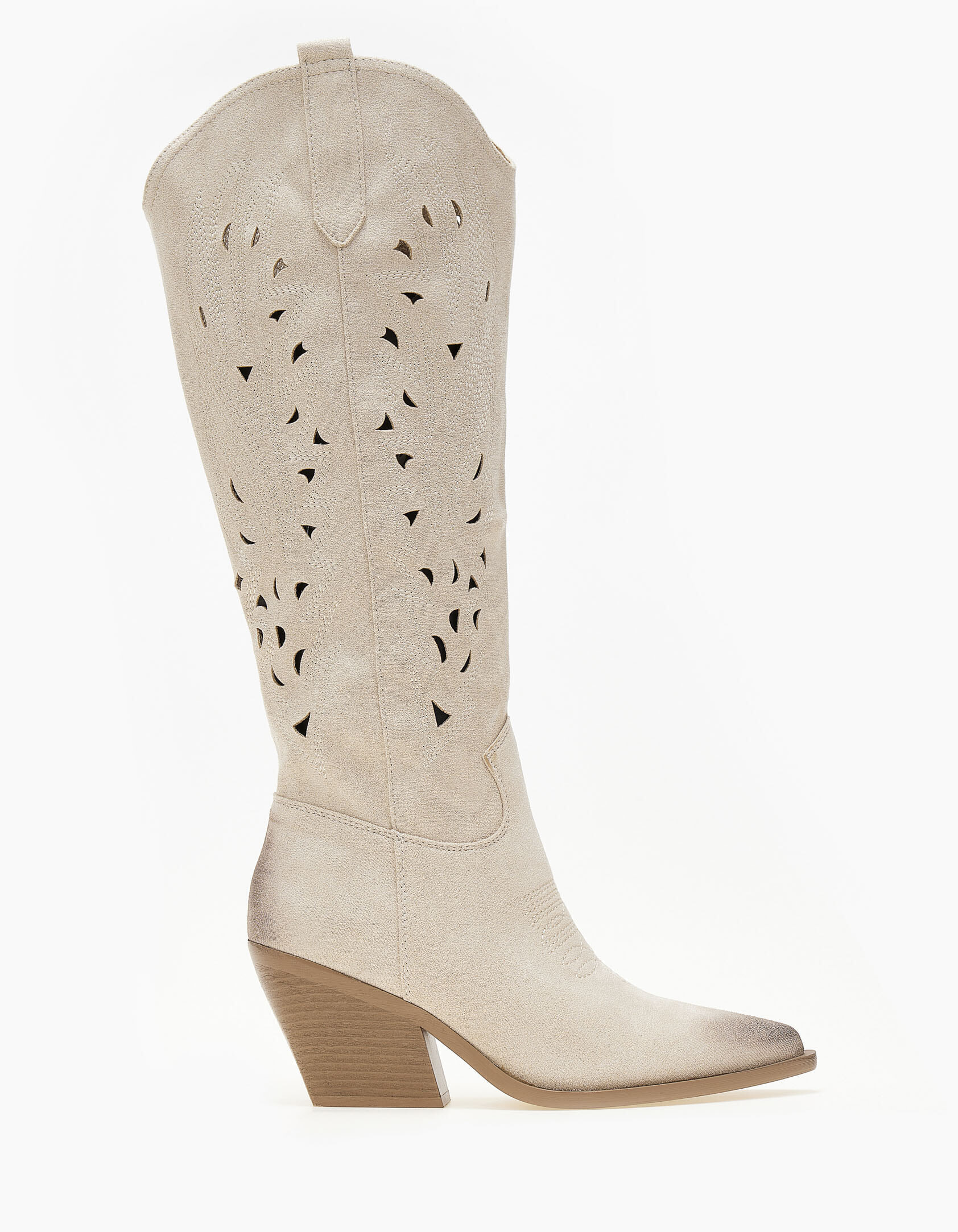 Μπότες cowboy με κέντημα και laser out σχέδιο - Μπεζ