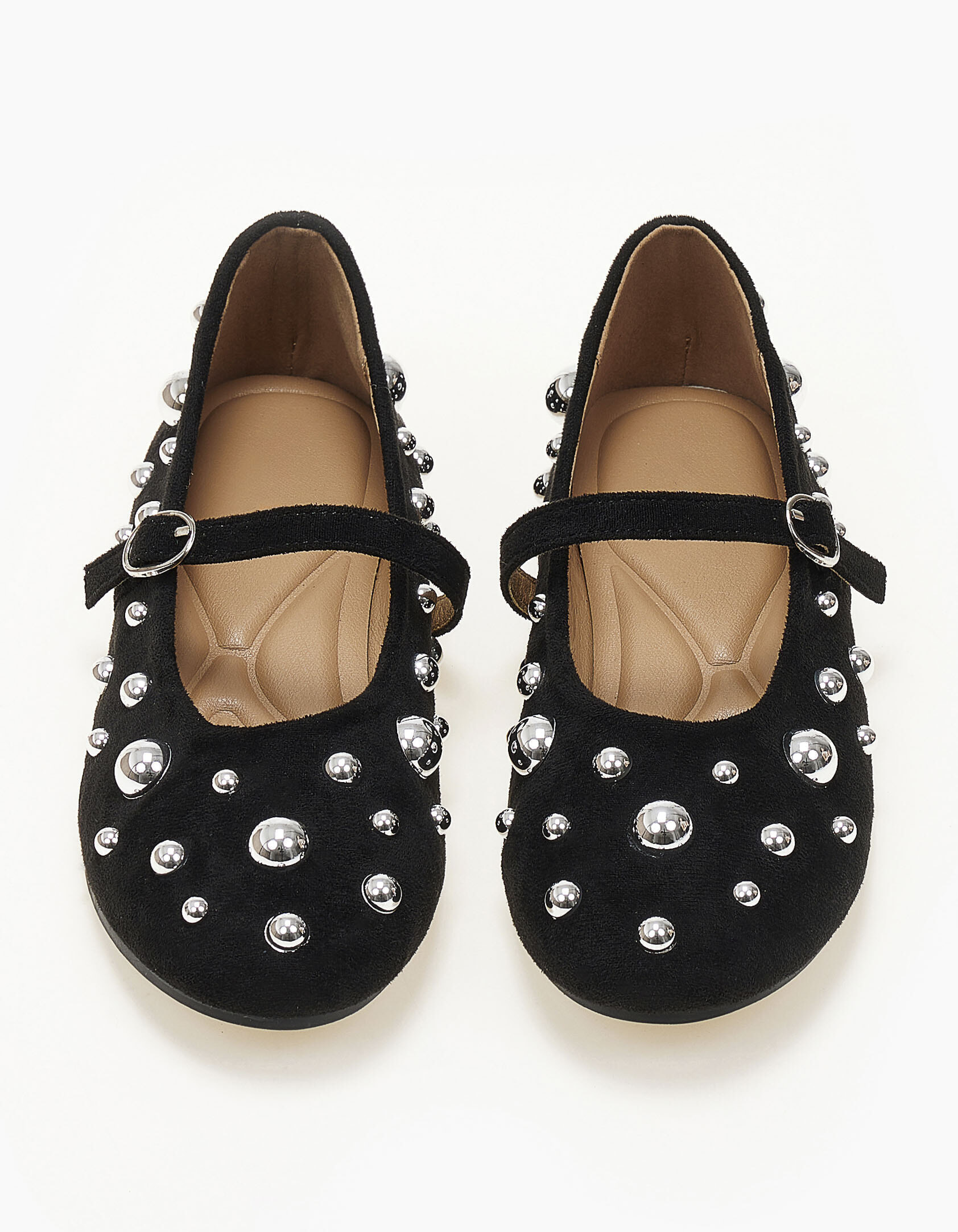 Μπαλαρίνες με διακοσμητικά τρουκς suede - Μαύρο