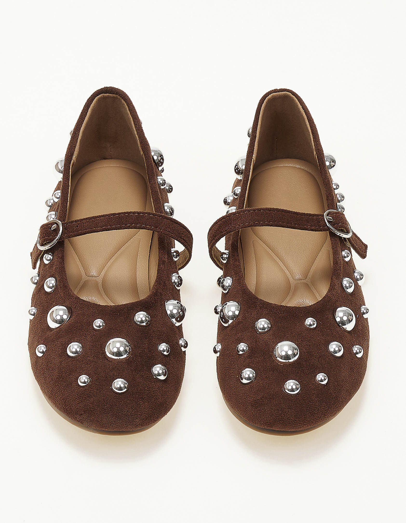 Μπαλαρίνες με διακοσμητικά τρουκς suede - Καφέ