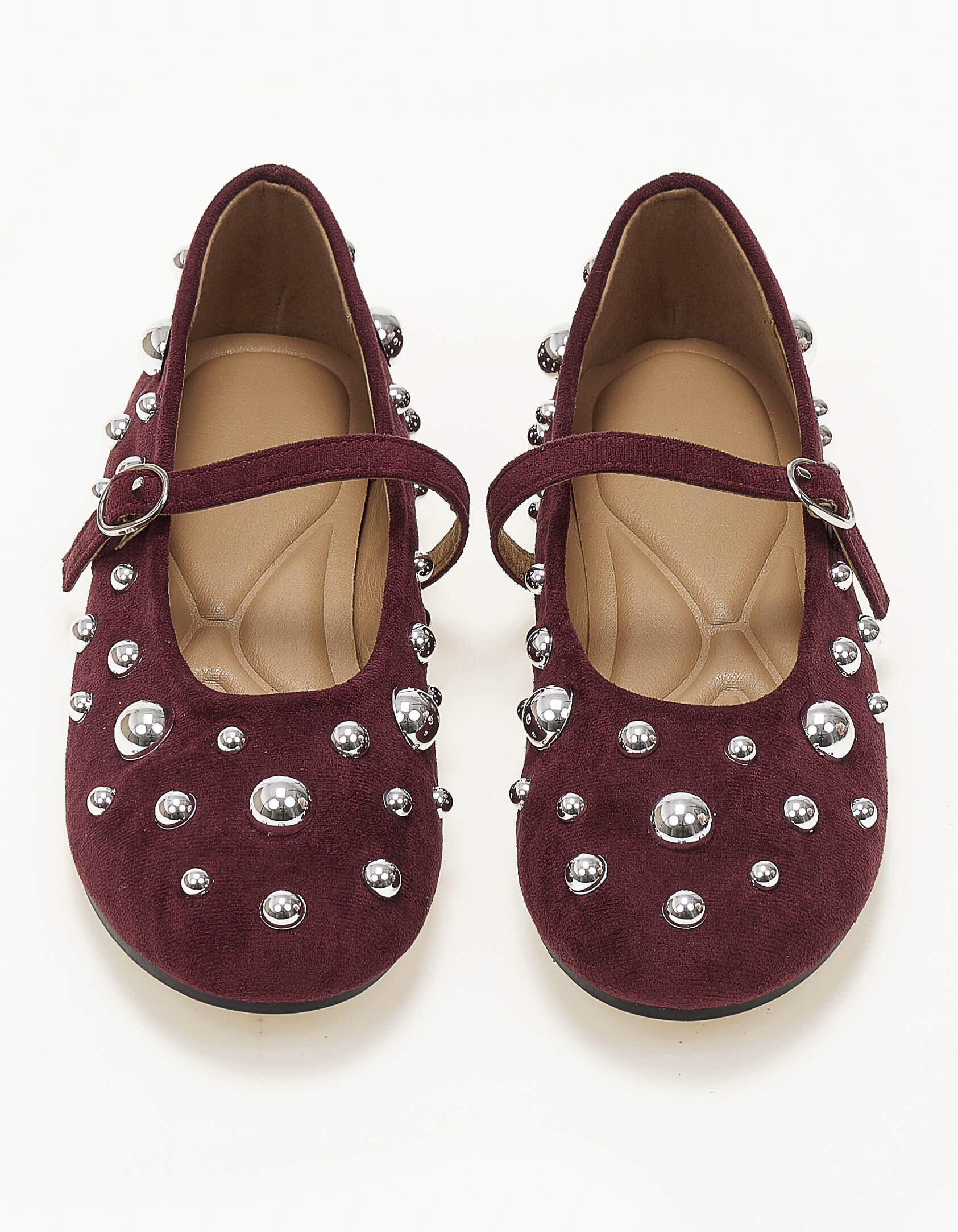 Μπαλαρίνες με διακοσμητικά τρουκς suede - Μπορντώ