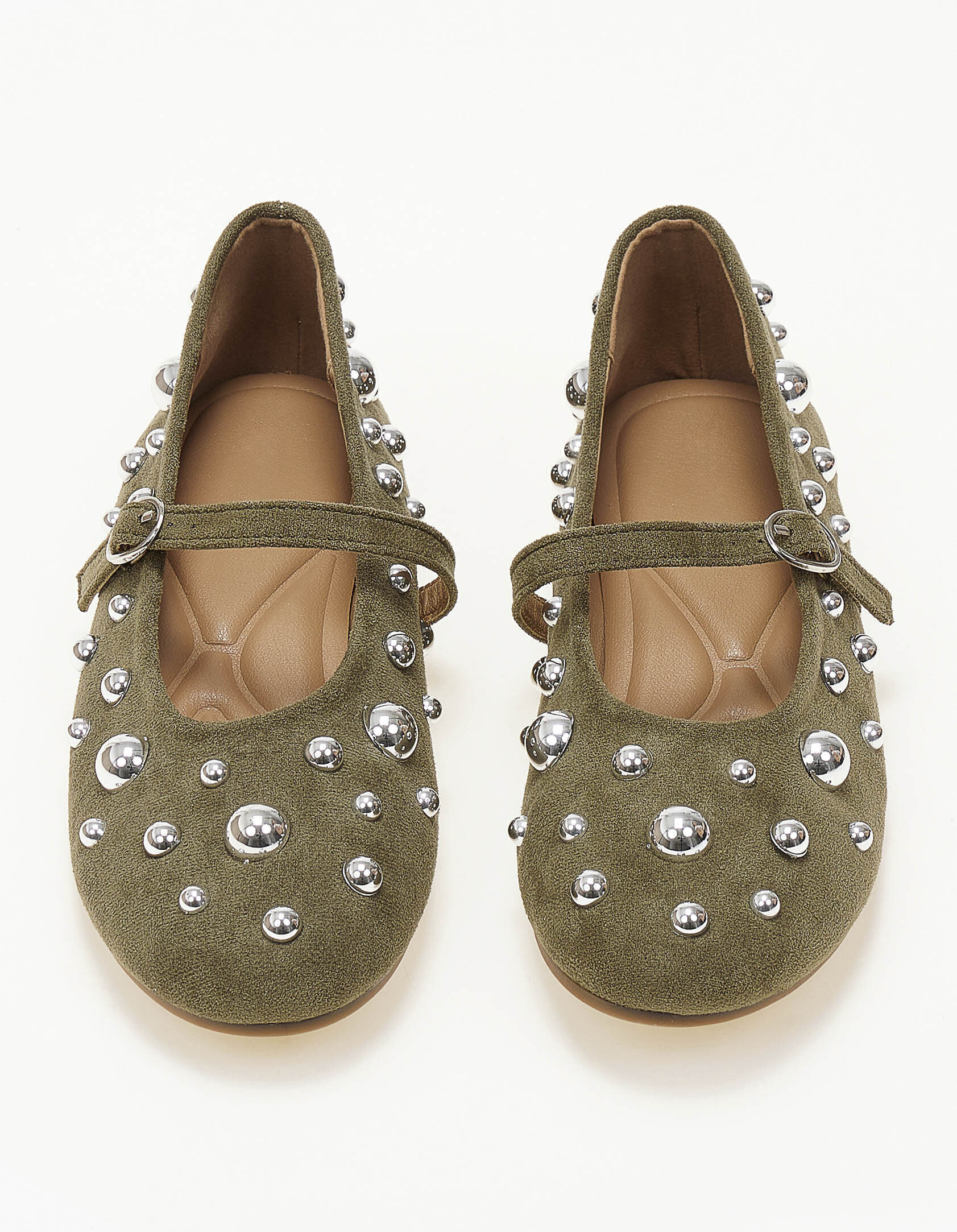 Μπαλαρίνες με διακοσμητικά τρουκς suede - Πράσινο