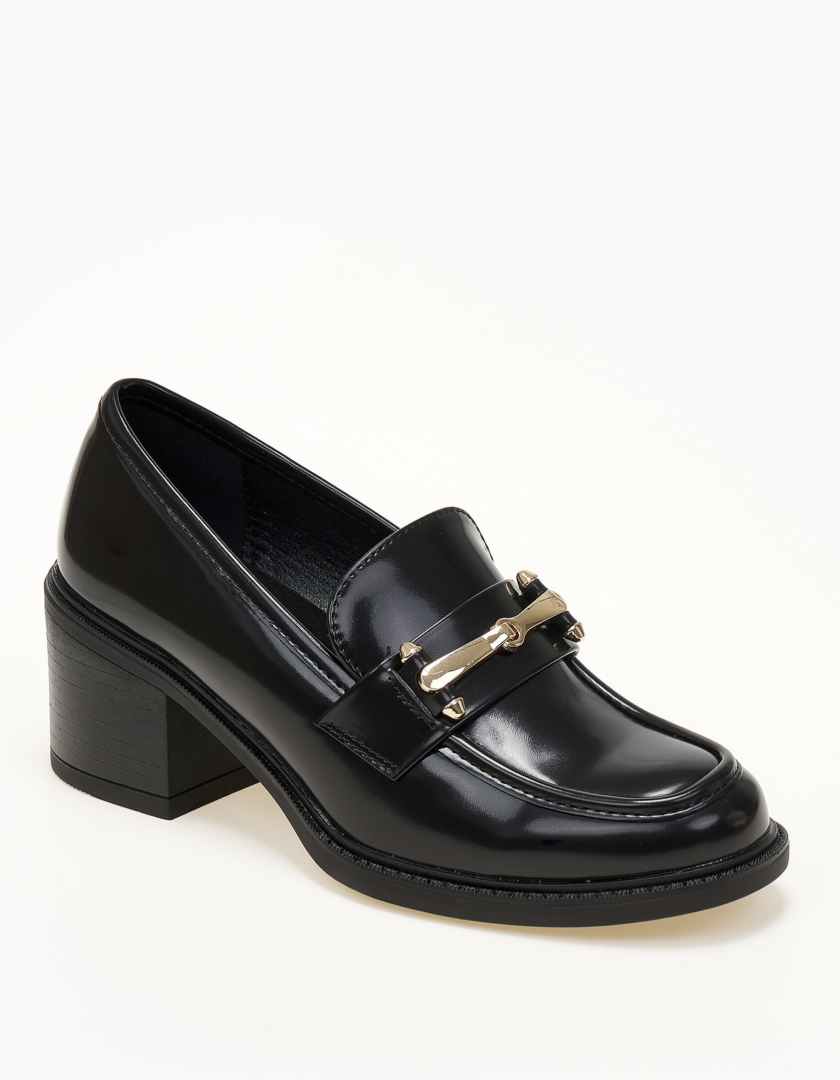 Loafers με χοντρό τακούνι και μεταλλική λεπτομέρεια - Μαύρο